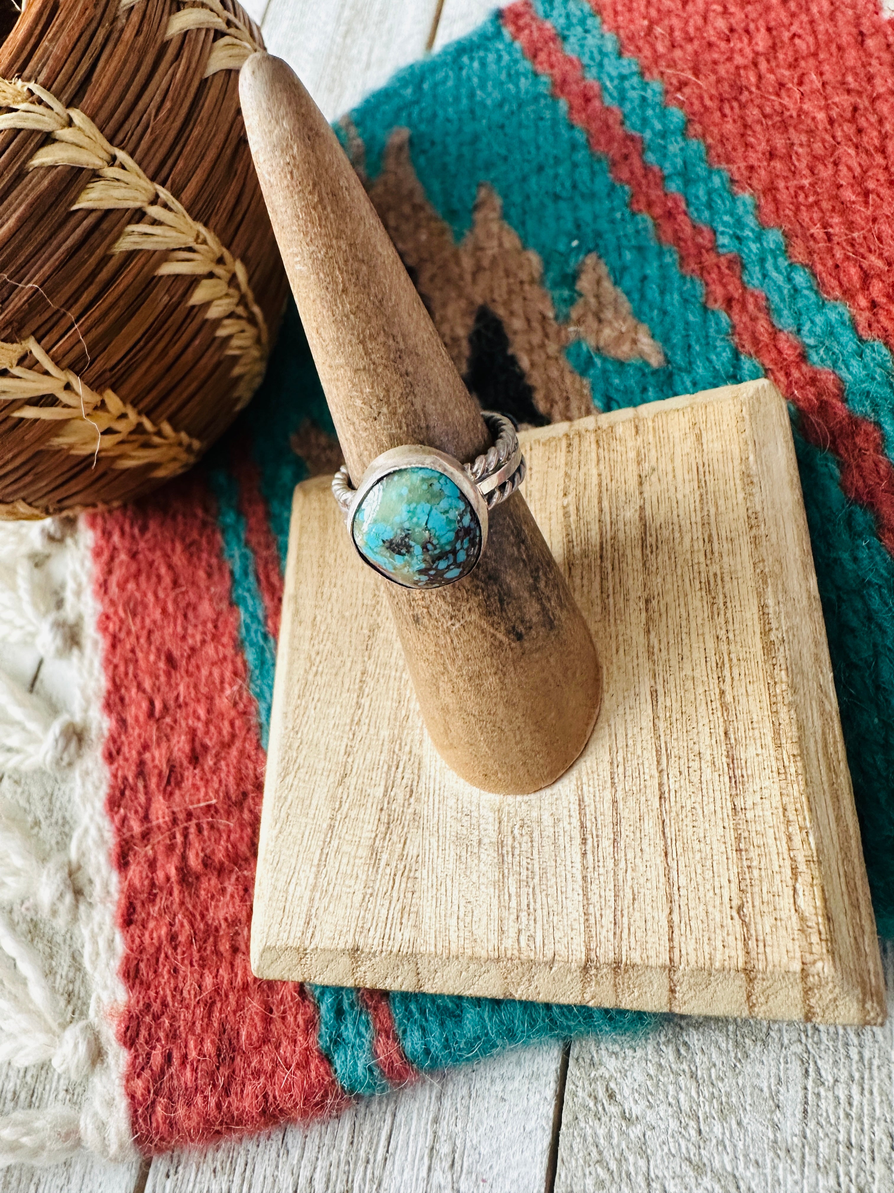 Handcrafted Sterling Silver & Turquoise Ring Size 4.5