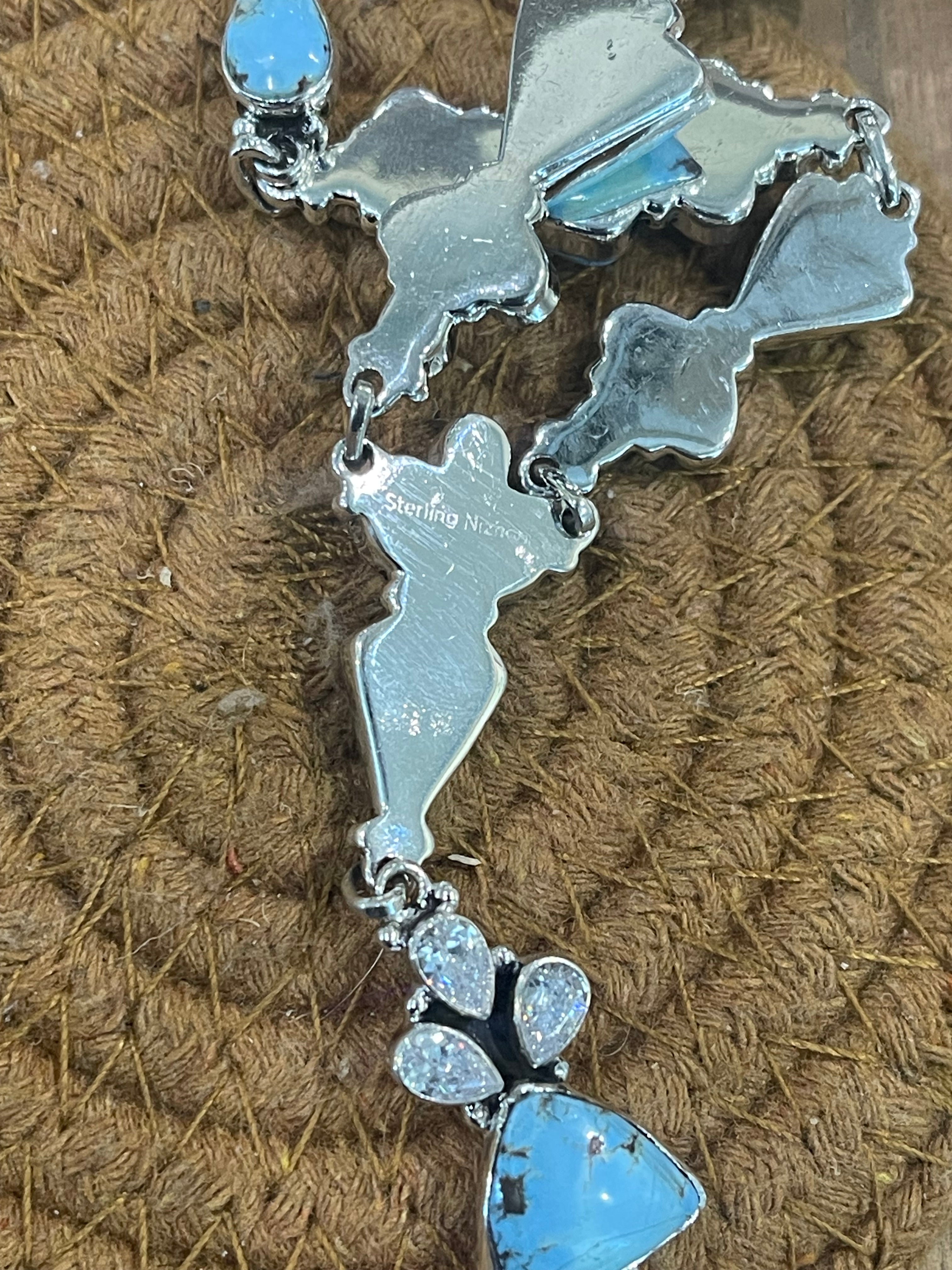 Handmade Sterling Silver, Golden Hills & CZ Lariat Necklace