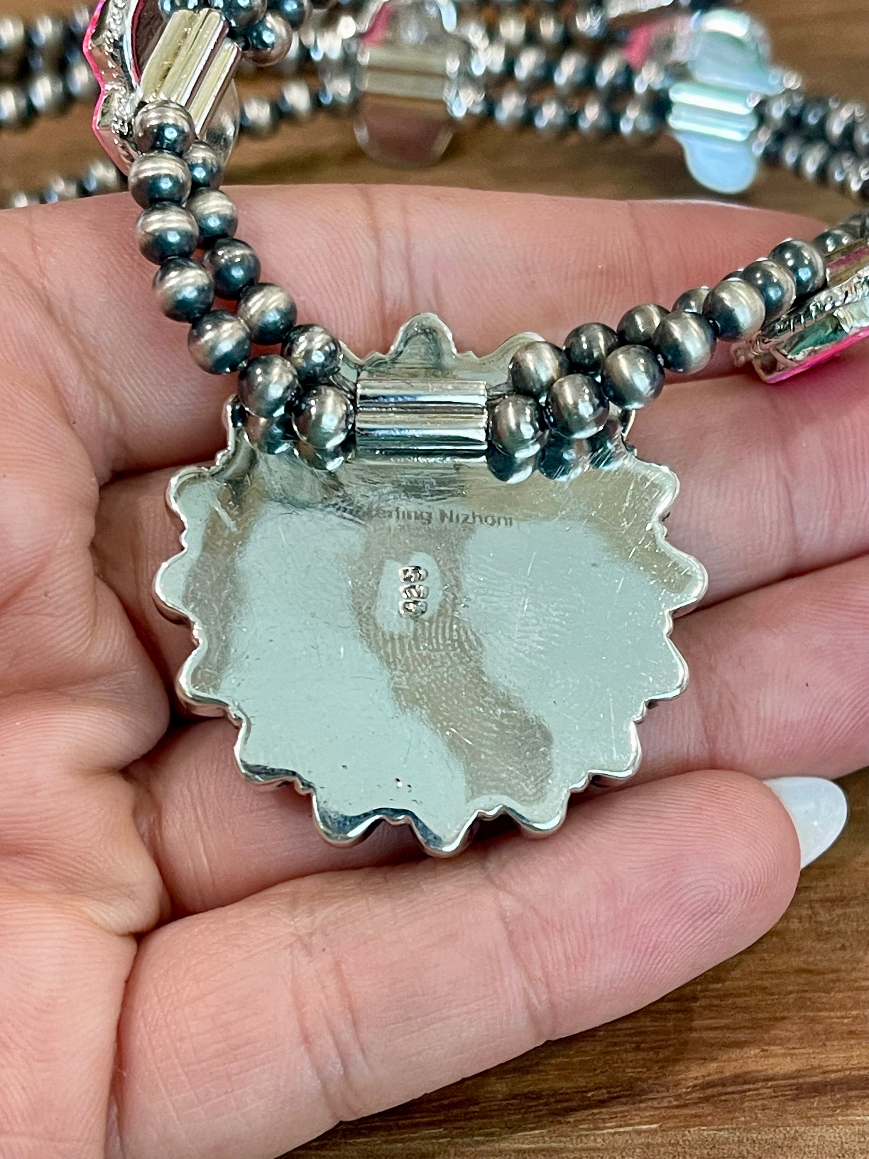 Handmade Hot Pink Fire Opal and Sterling Silver Necklace