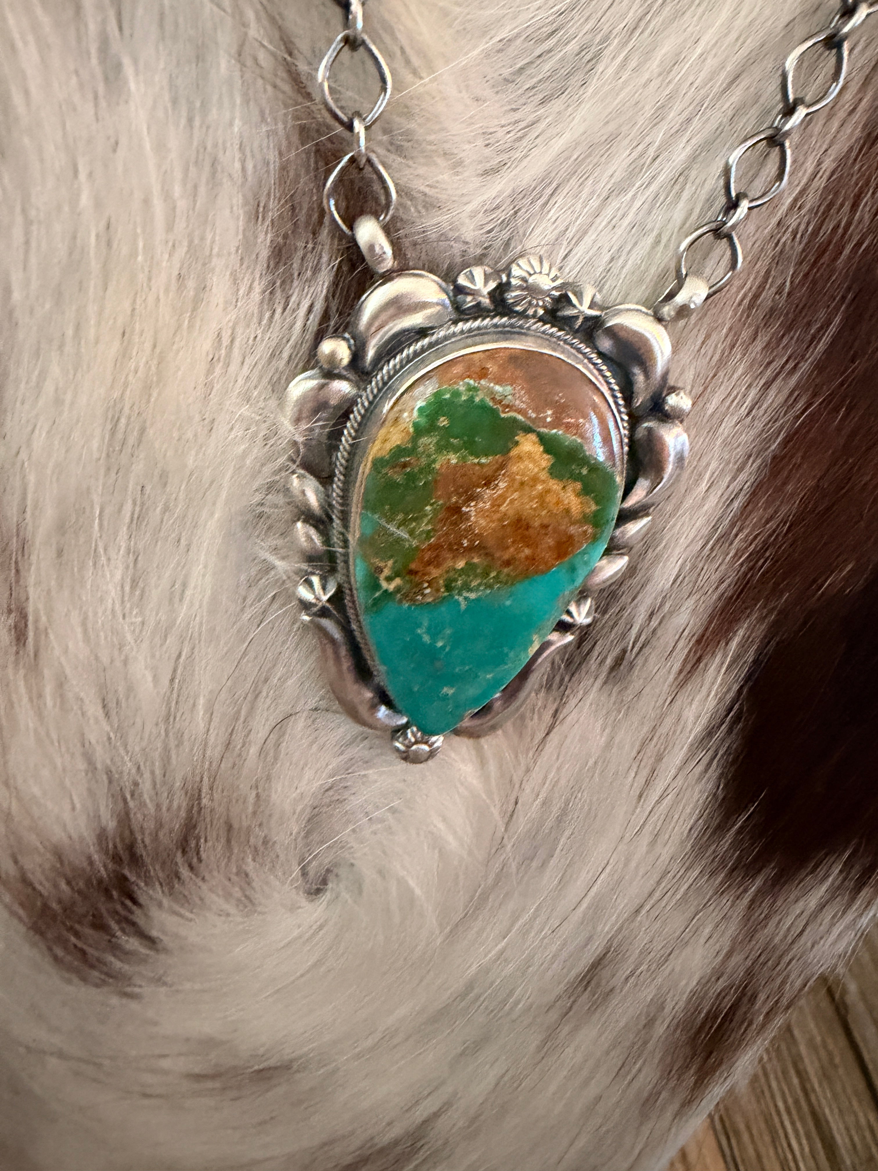 Handcrafted Royston Turquoise & Sterling Silver Necklace by Jackson Hoskie