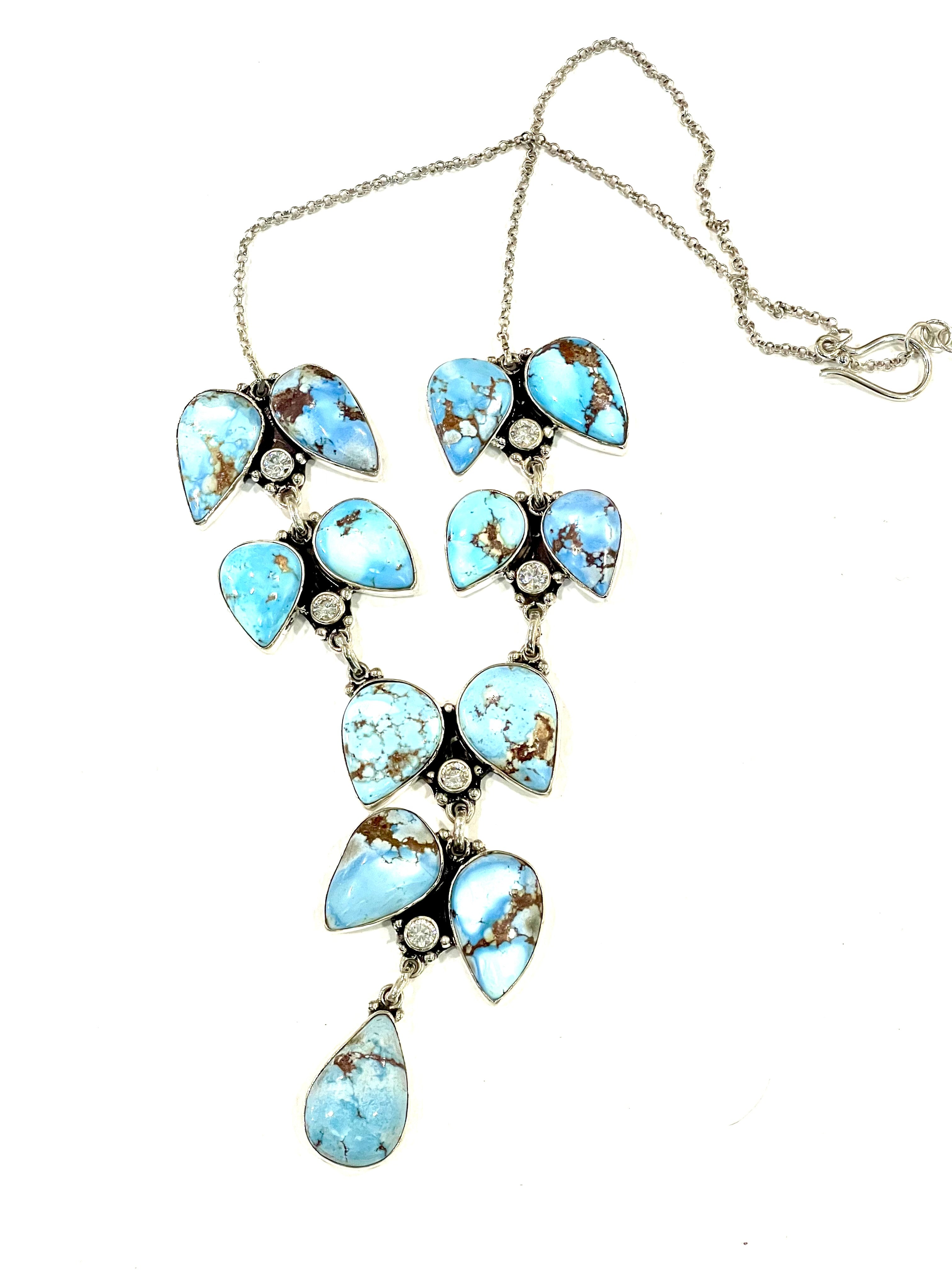 Handmade Sterling Silver, Golden Hills & CZ Cluster Necklace