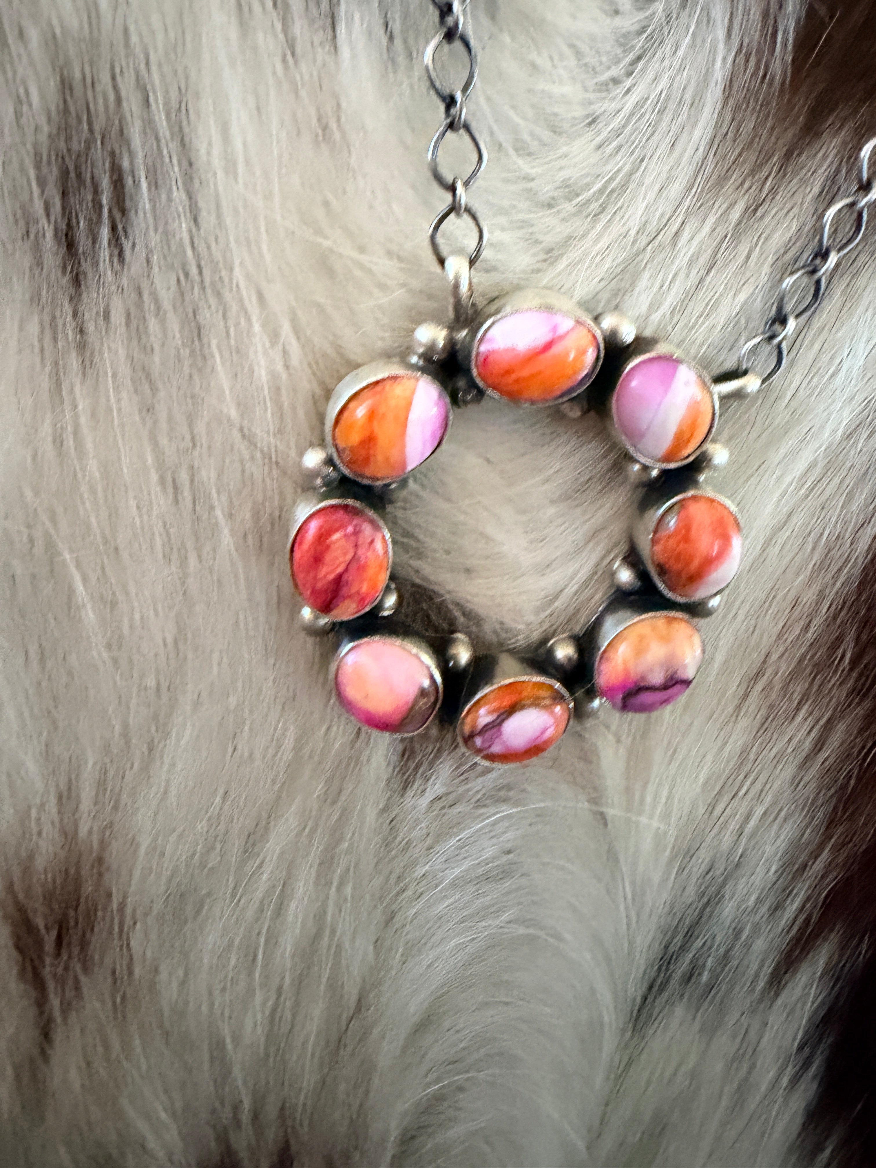 Handcrafted Pink Mojave & Sterling Silver Ring Necklace
