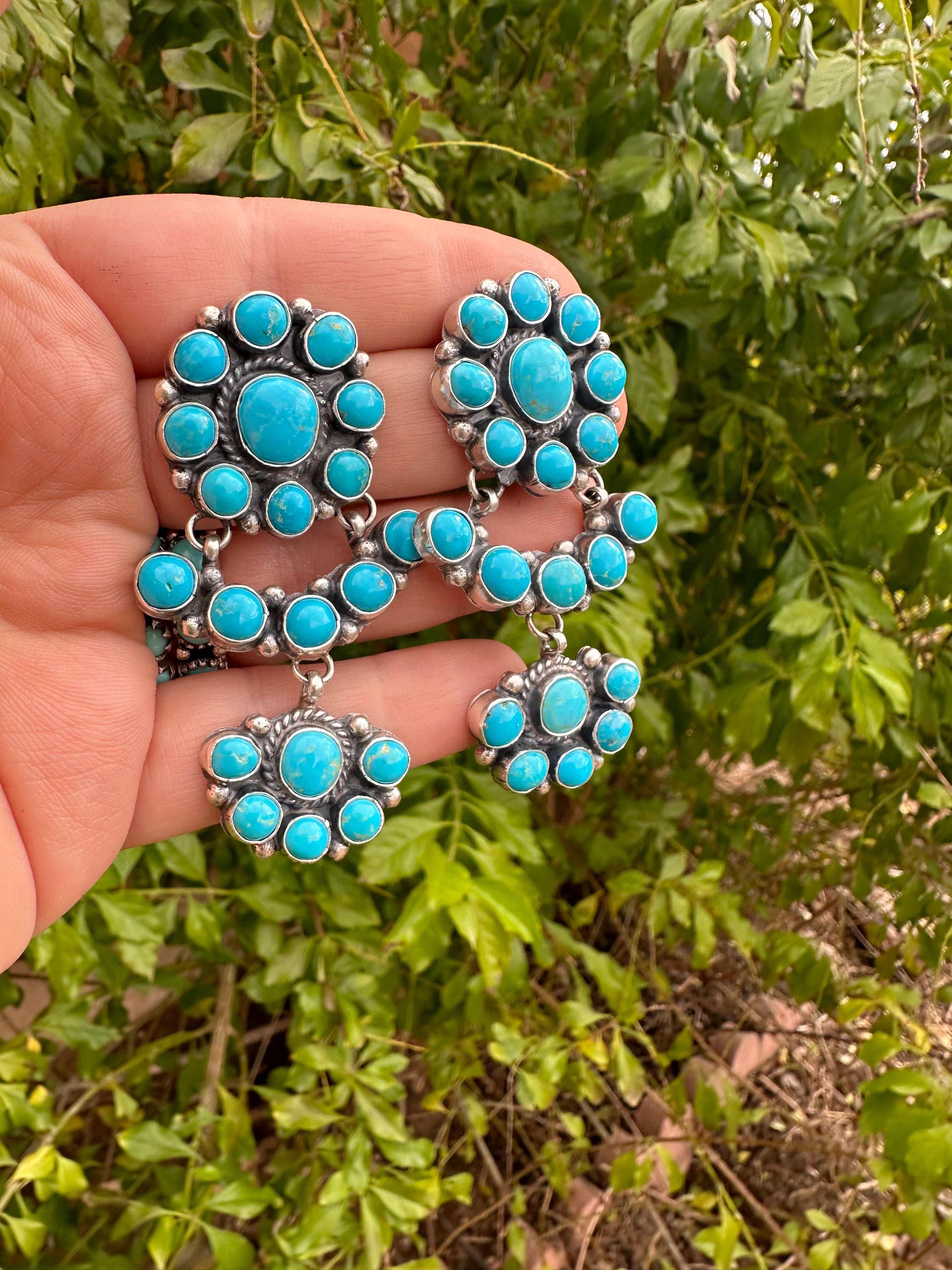 Handcrafted Turquoise and Sterling Silver Dangle Earrings Signed C Yazzie