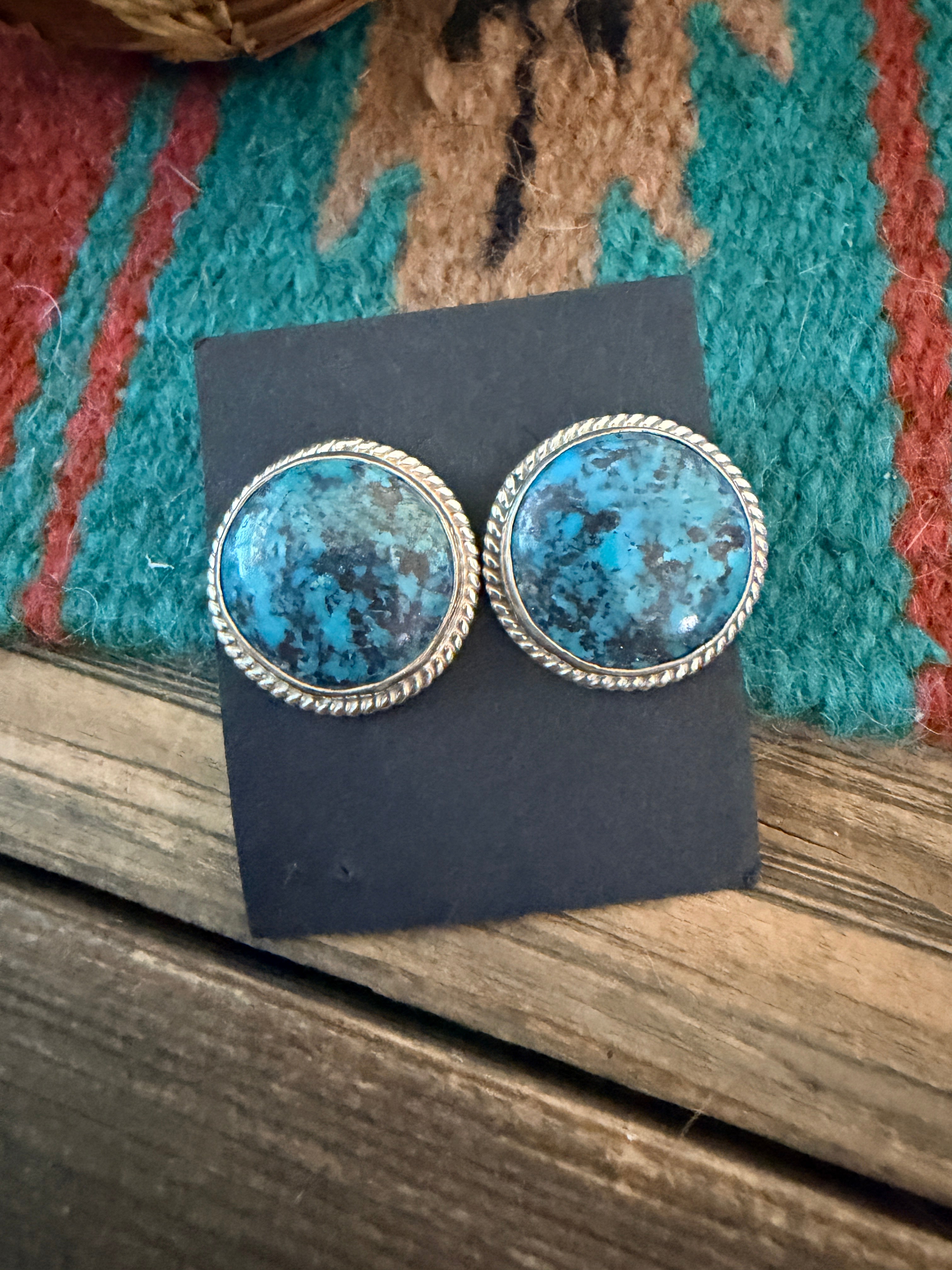 Handcrafted Turquoise & Sterling Silver Post Earrings