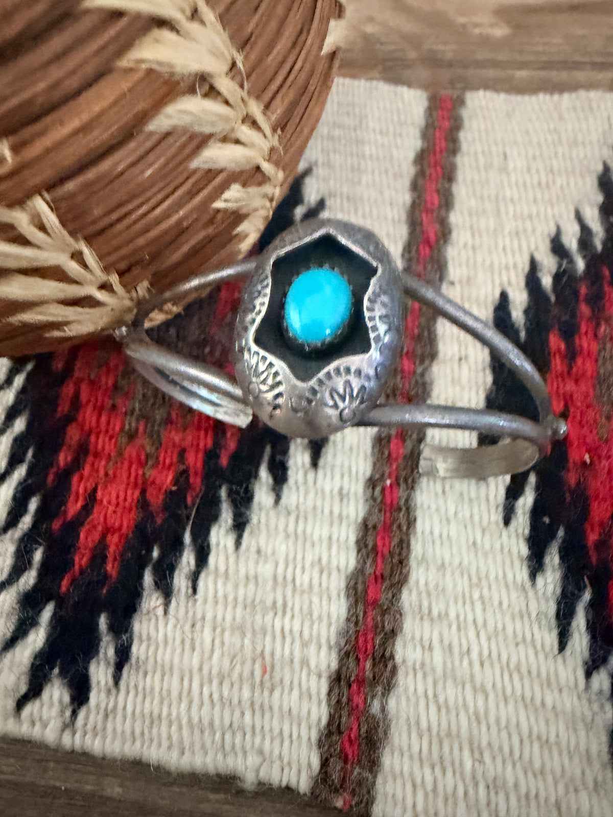 Handcrafted Old Pawn Sterling Silver & Turquoise Cuff Bracelet