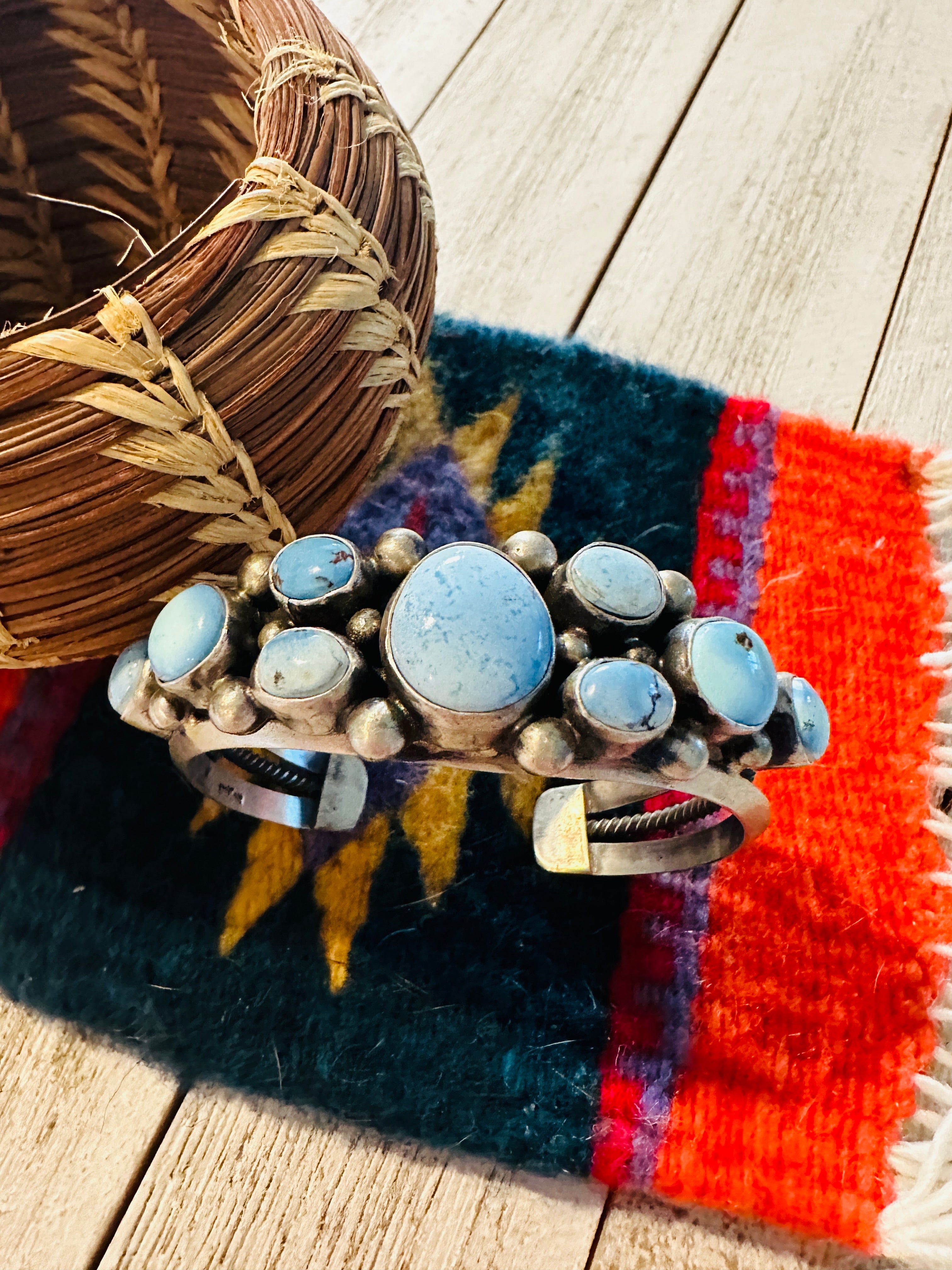 Handcrafted Golden Hills Turquoise & Sterling Silver Cuff Bracelet by Kathleen Chavez /