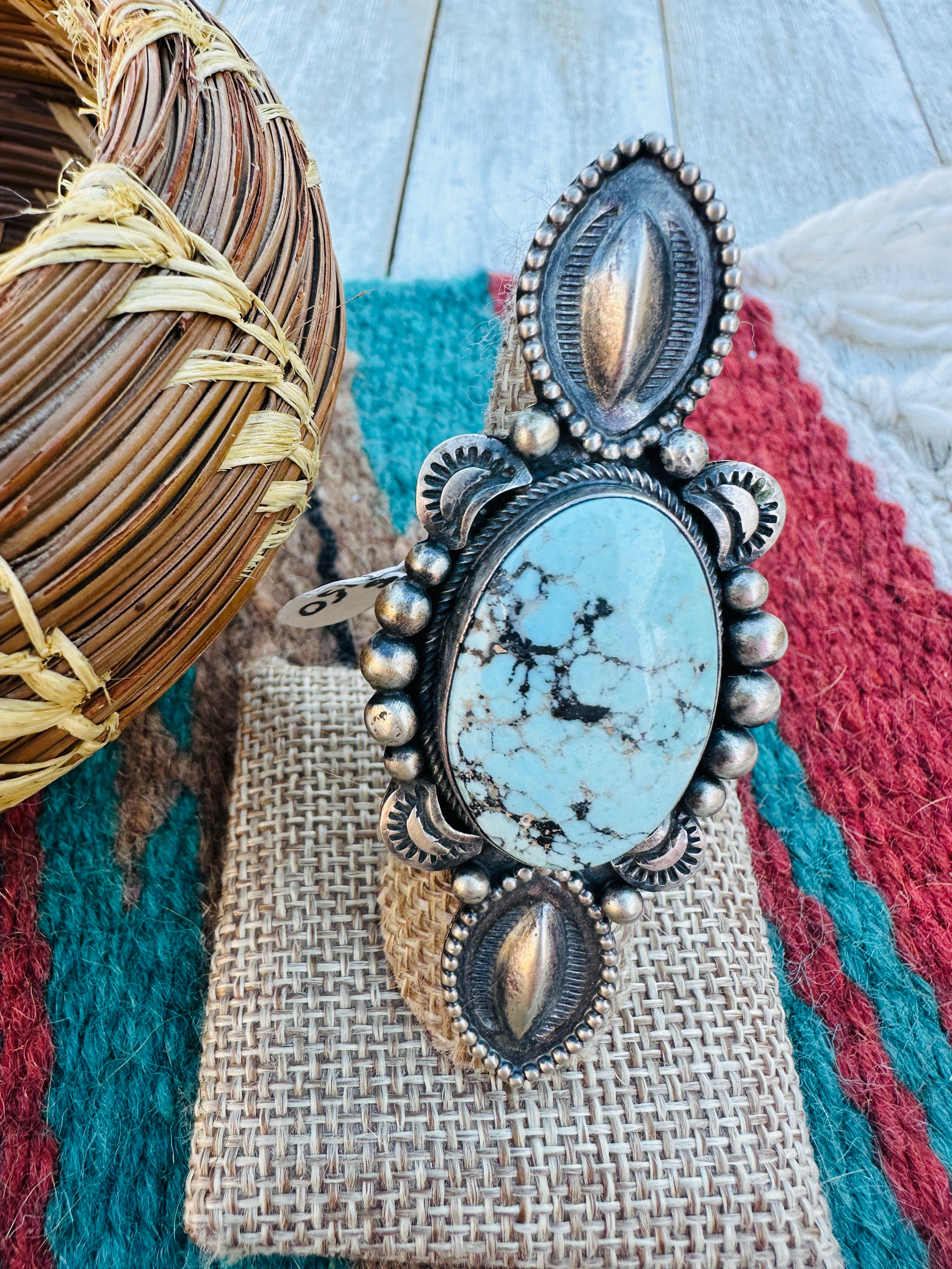 Handcrafted Golden Hills Turquoise & Sterling Silver Ring Size 7.5 by Delvin John