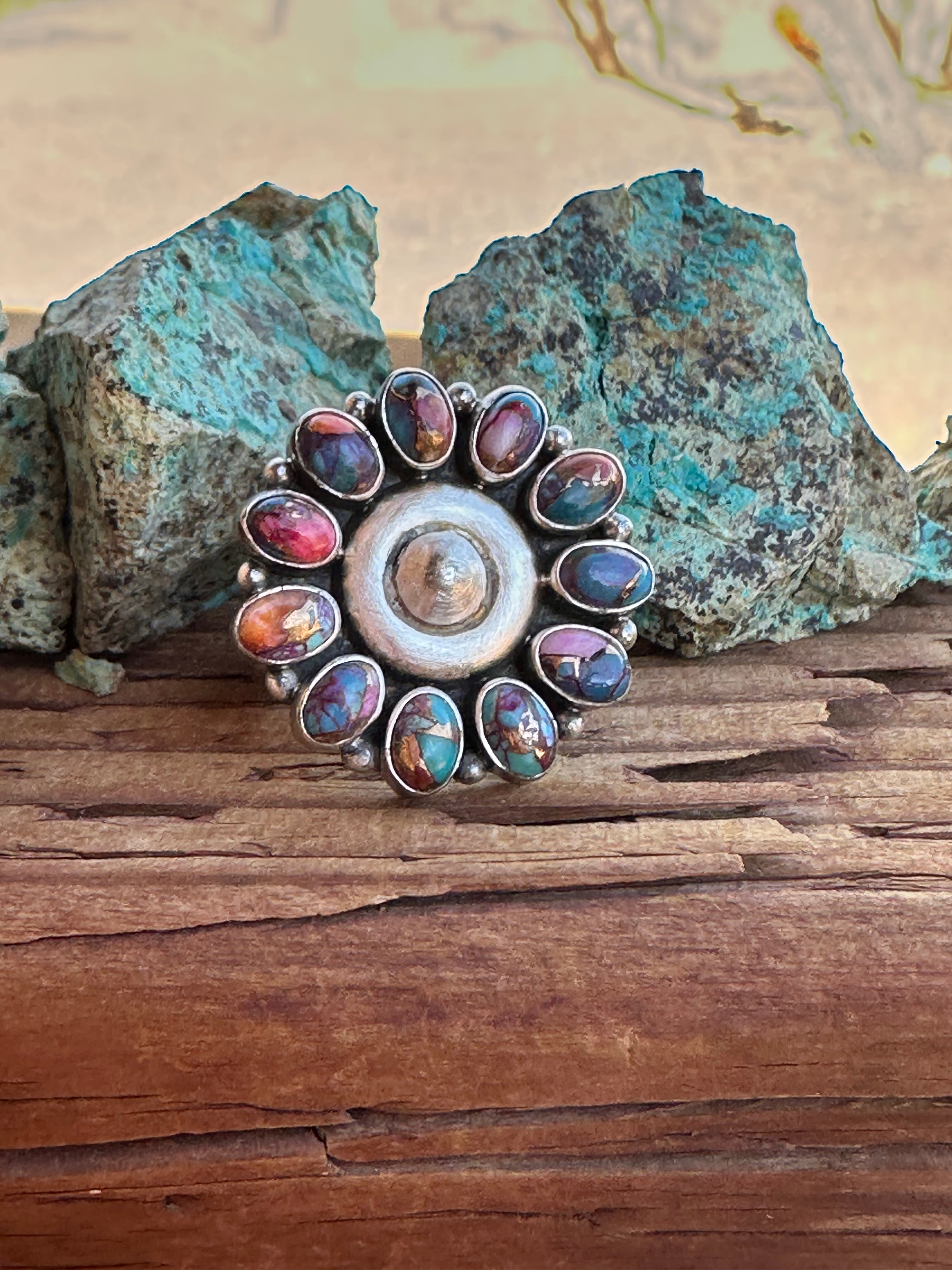 Handmade Pink Dream Mojave And Sterling Silver Round Adjustable Ring