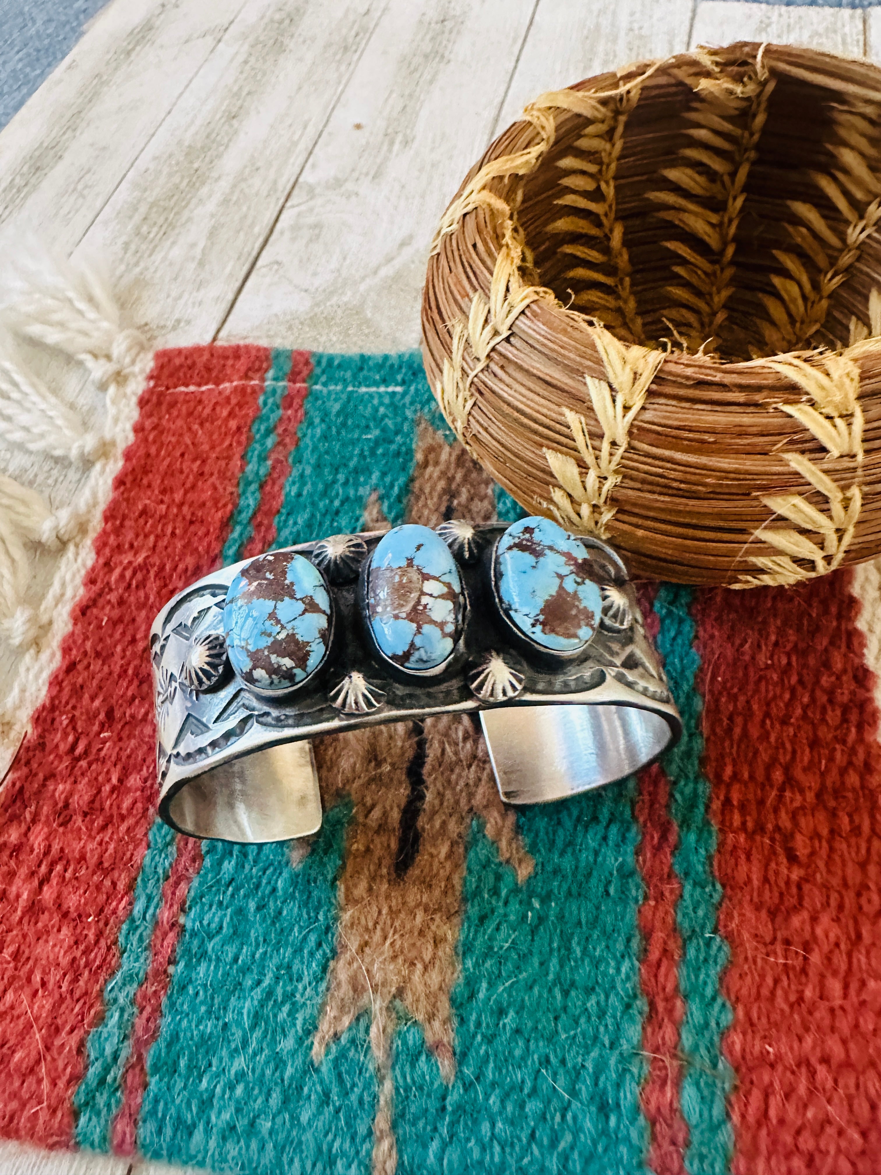Handcrafted Sterling Silver & Golden Hills Turquoise Cuff Bracelet by Chimney Butte /