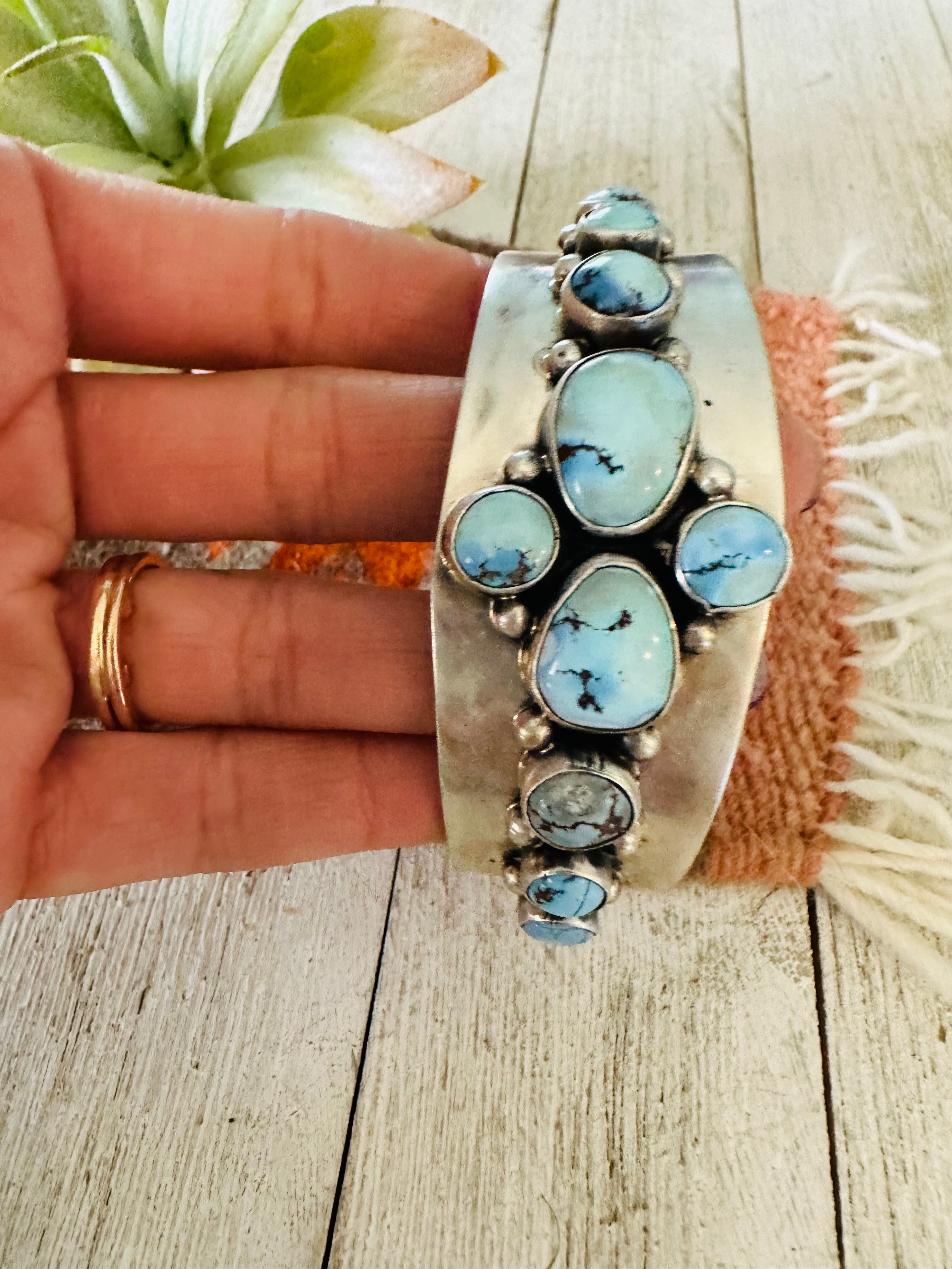Handcrafted Golden Hills Turquoise & Sterling Silver Cuff Bracelet /
