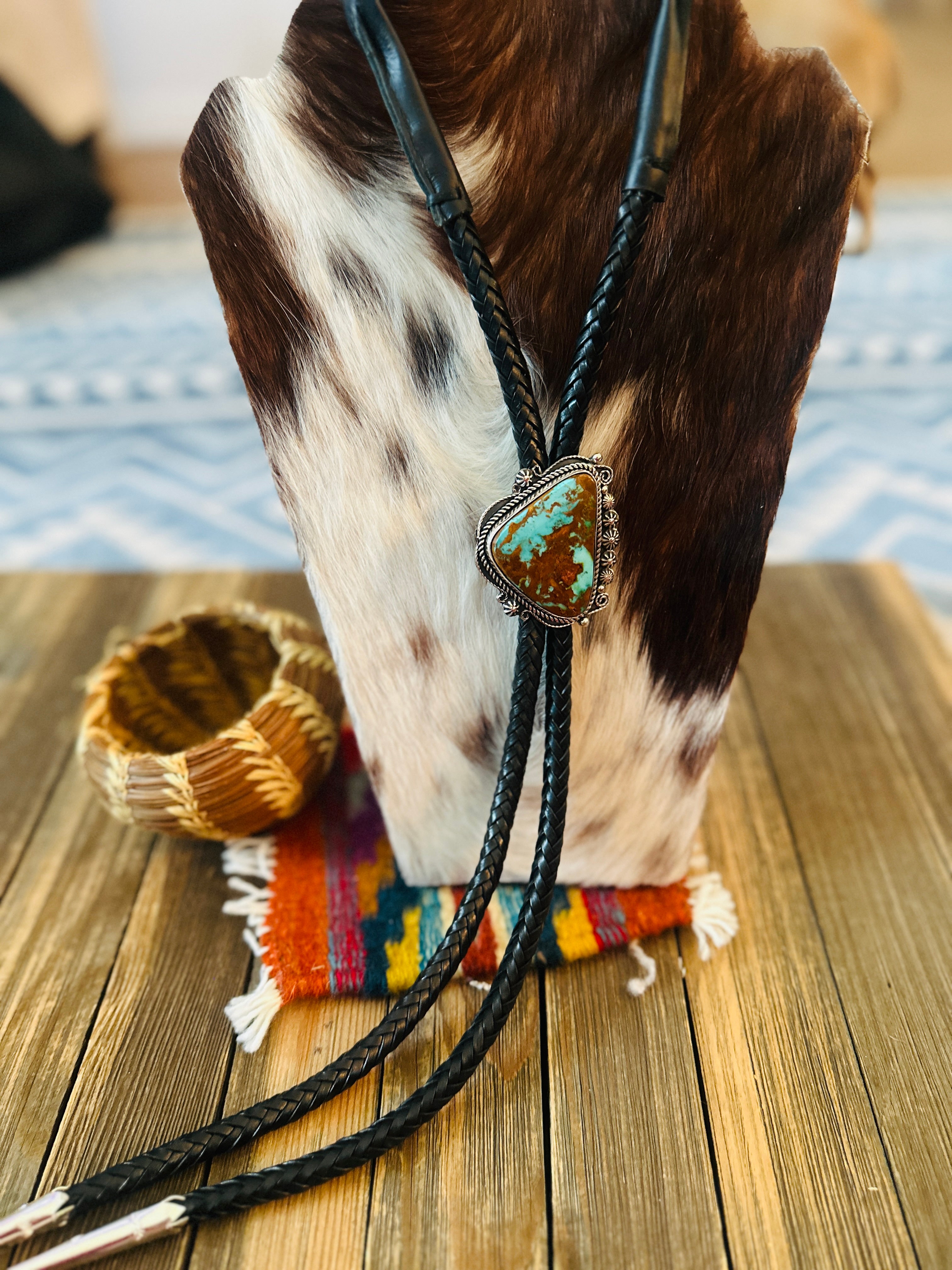 Handcrafted Sterling Silver & Pilot Mountain Turquoise Bolo Tie by Rosella Paxson