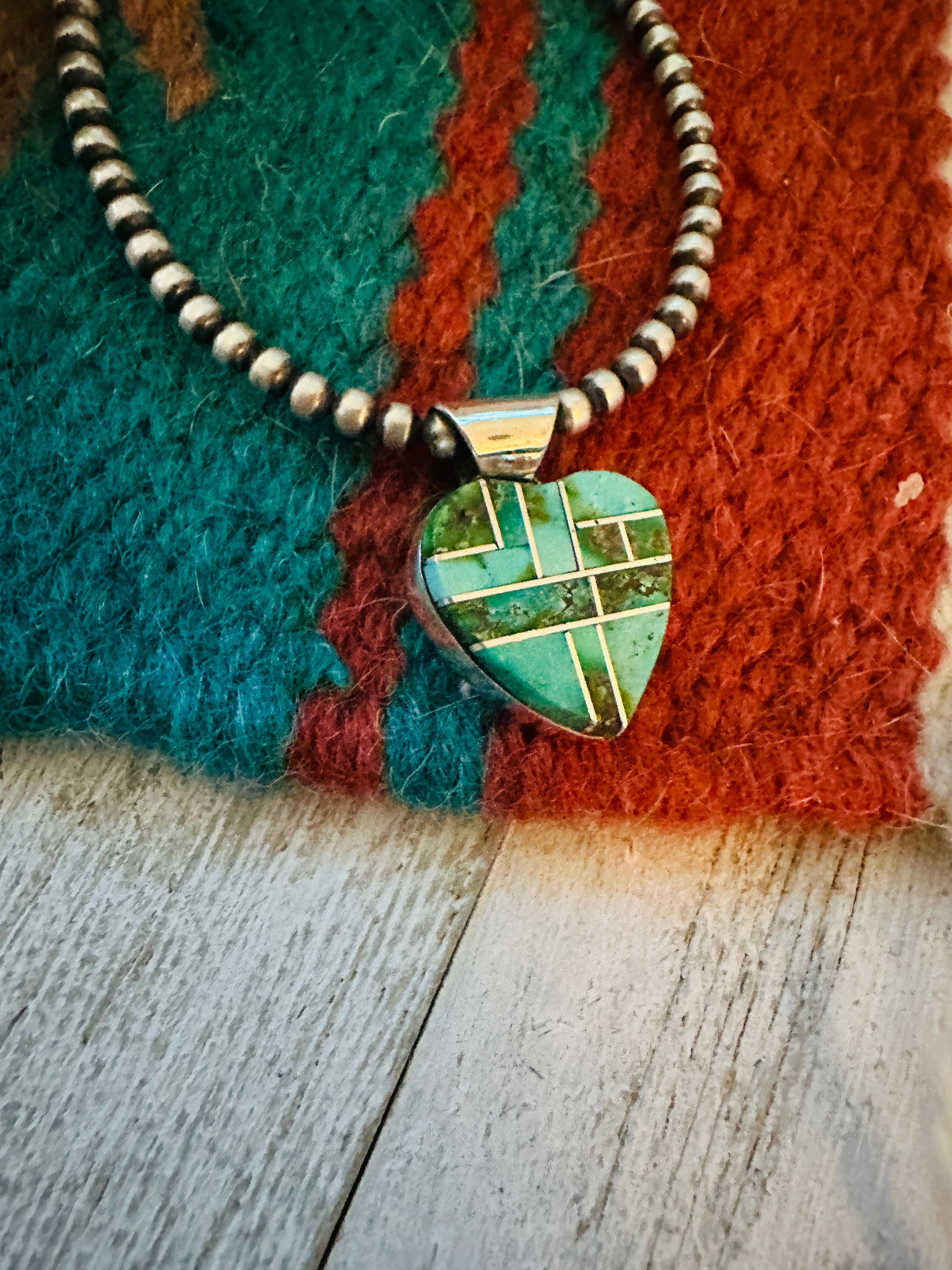Handcrafted Turquoise & Sterling Silver Inlay Heart Pendant