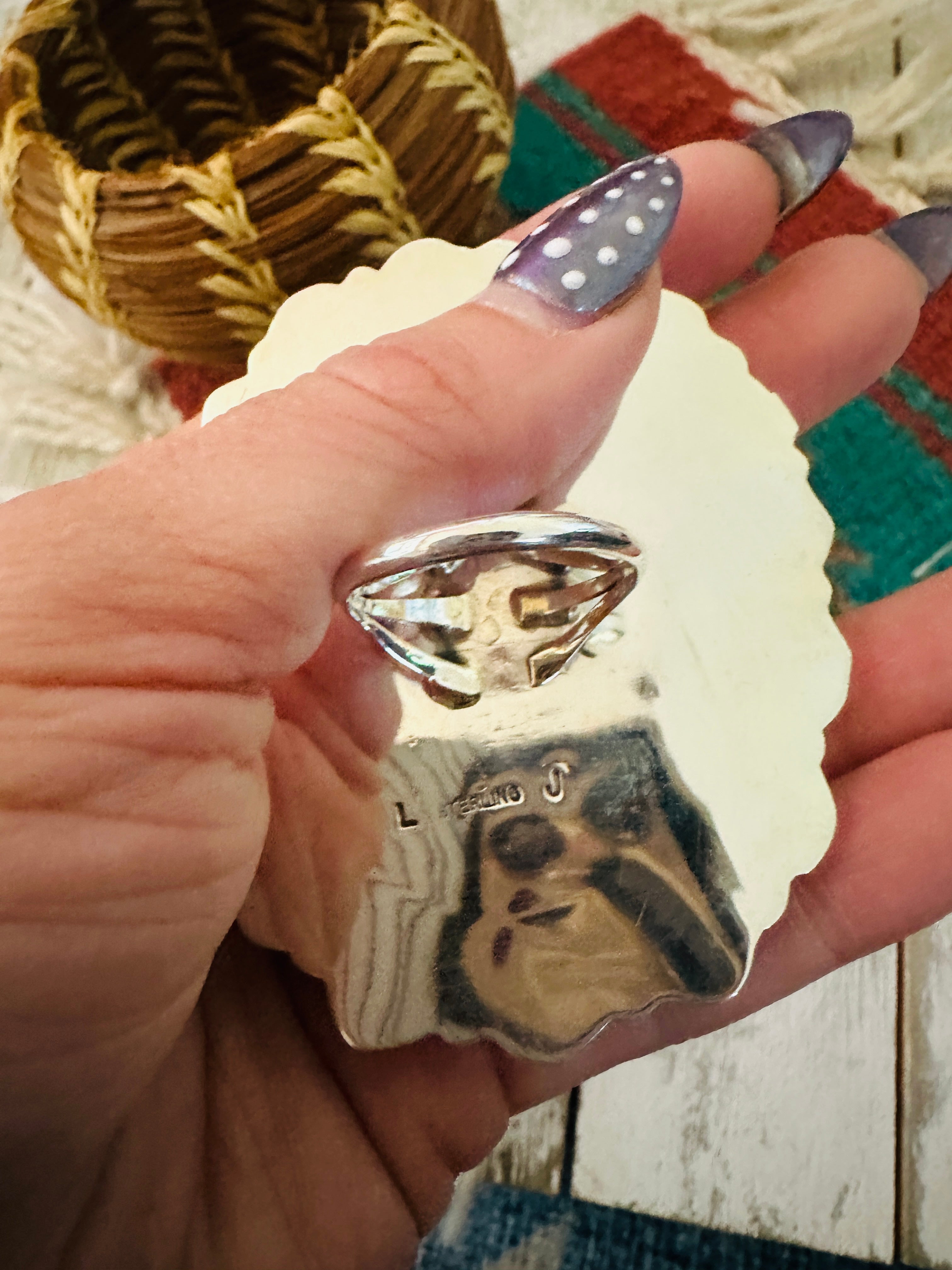 Handcrafted Wild Horse, Spiny Oyster & Sterling Silver Cluster Ring Size 9.5