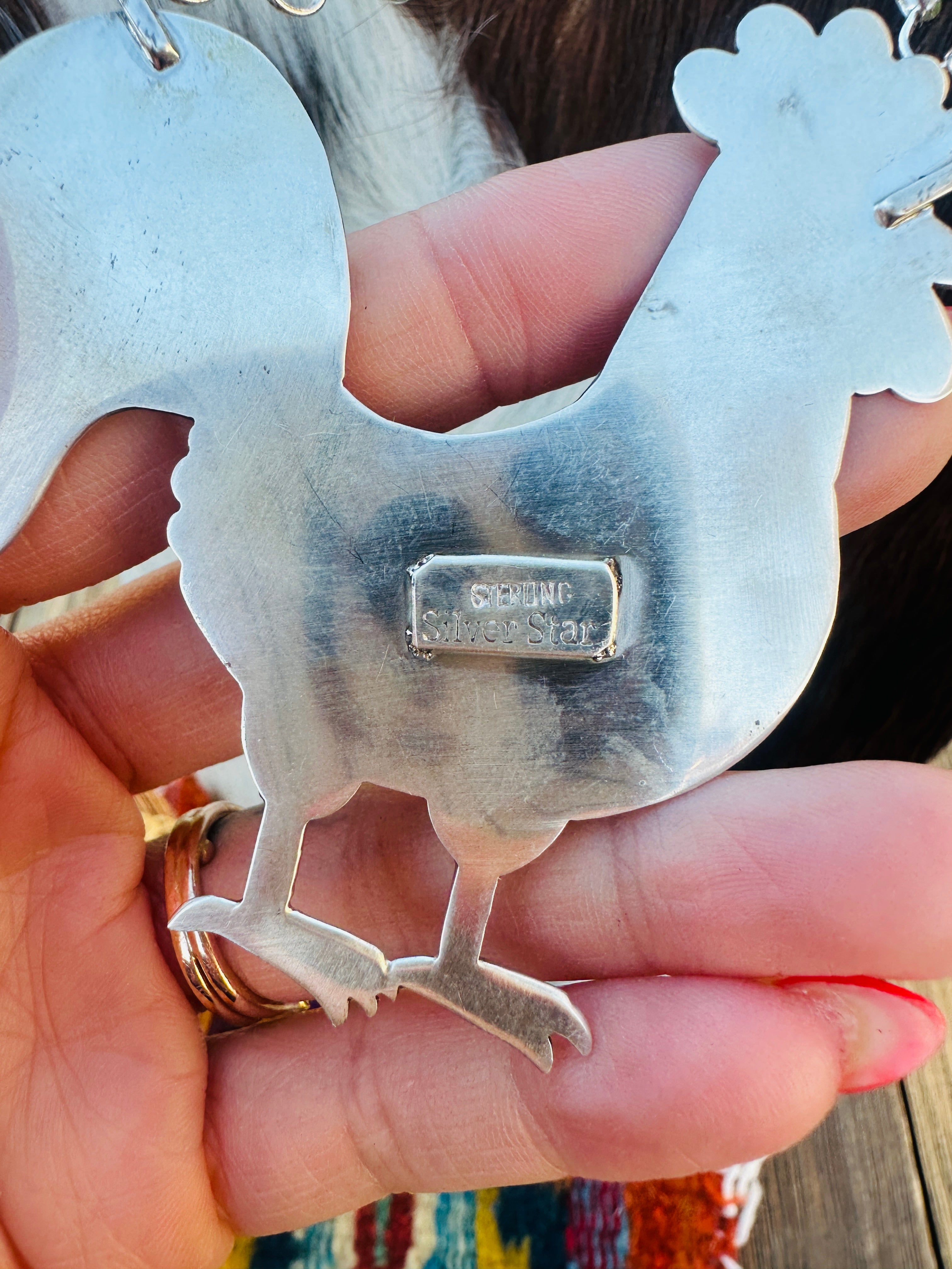 Handcrafted Turquoise & Sterling Silver Rooster Necklace