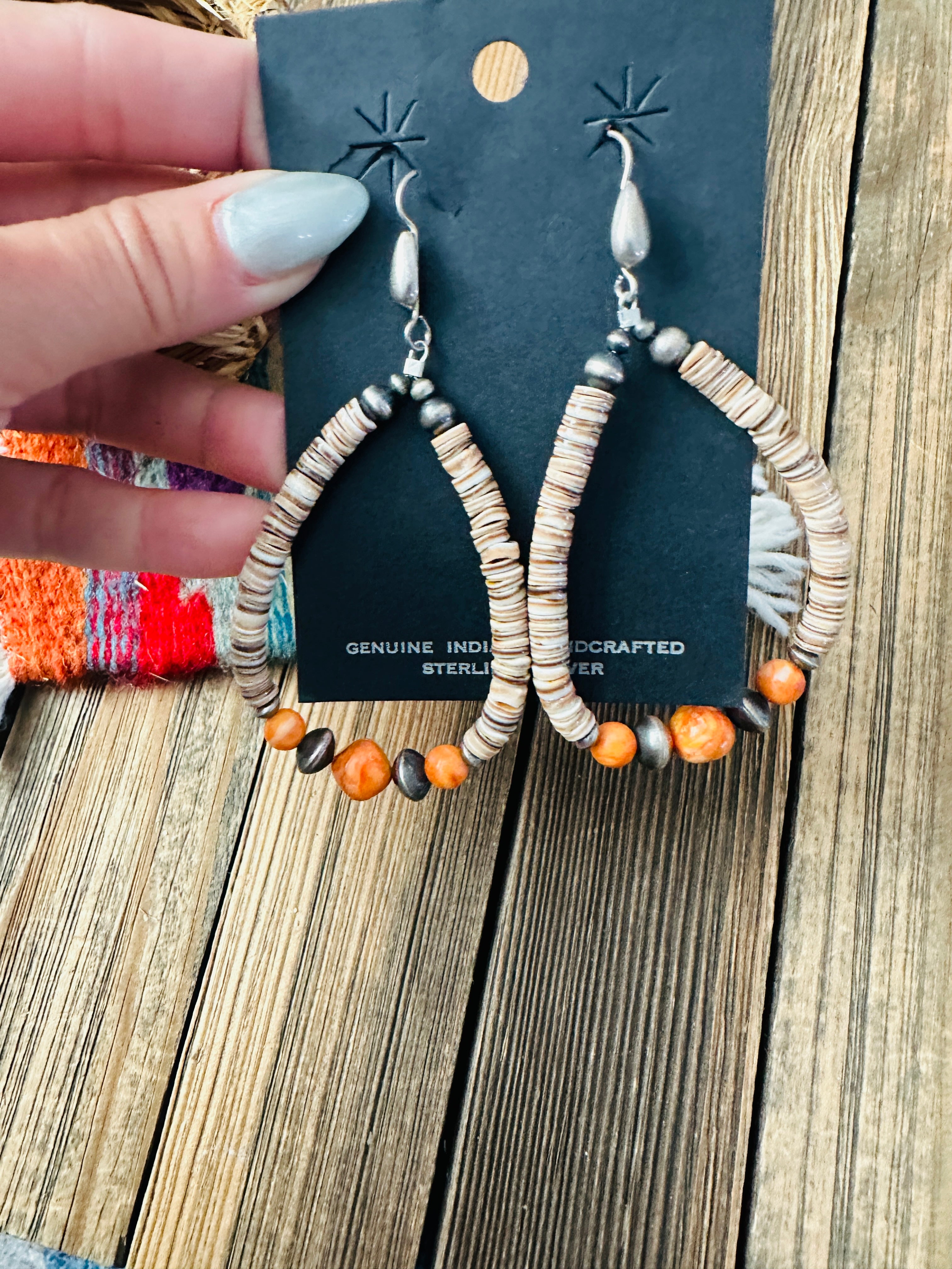 Handcrafted Heishi, Spiny Oyster & Sterling Silver Beaded Dangle Hoop Earrings