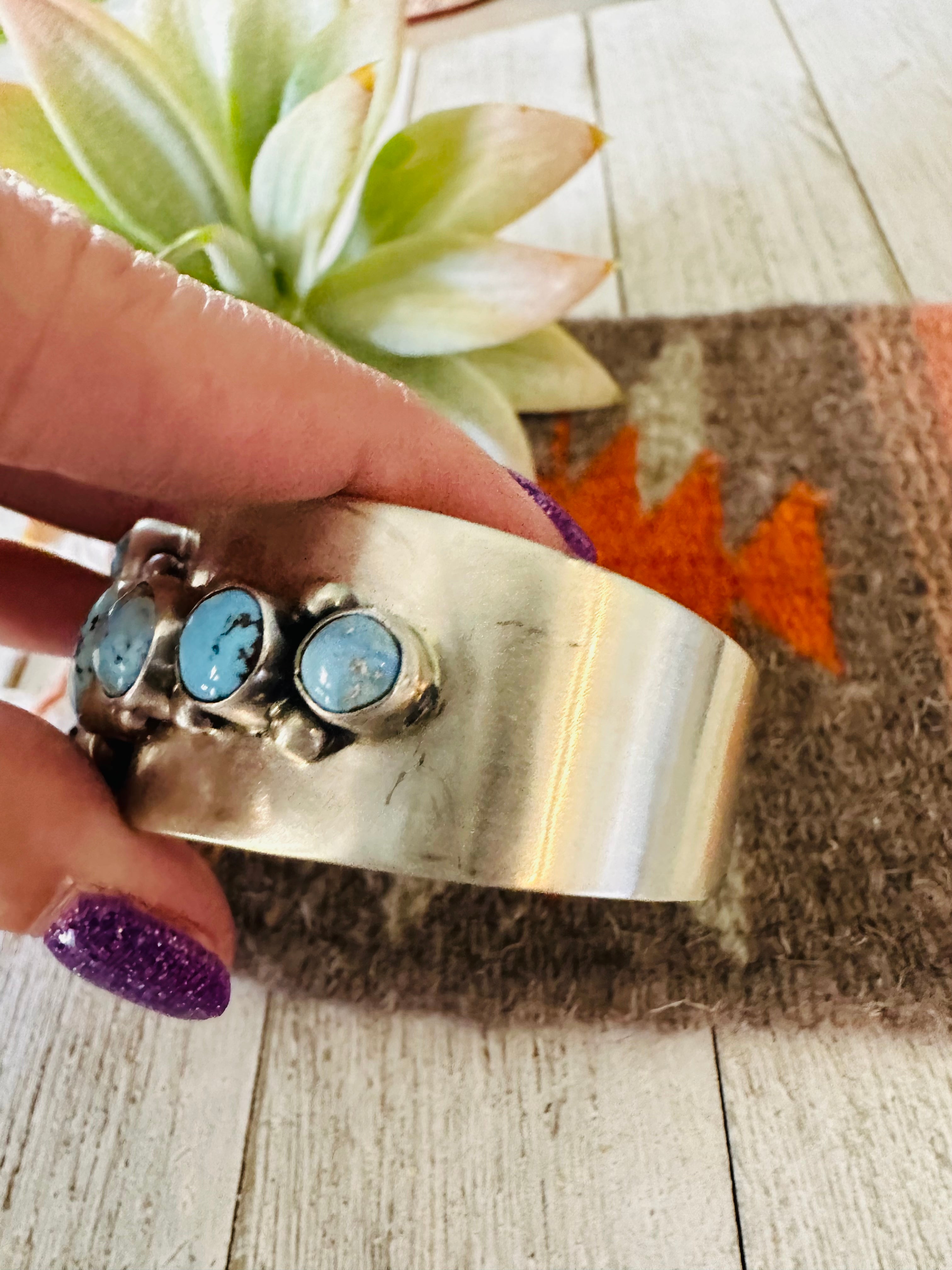 Handcrafted Golden Hills Turquoise & Sterling Silver Cuff Bracelet /