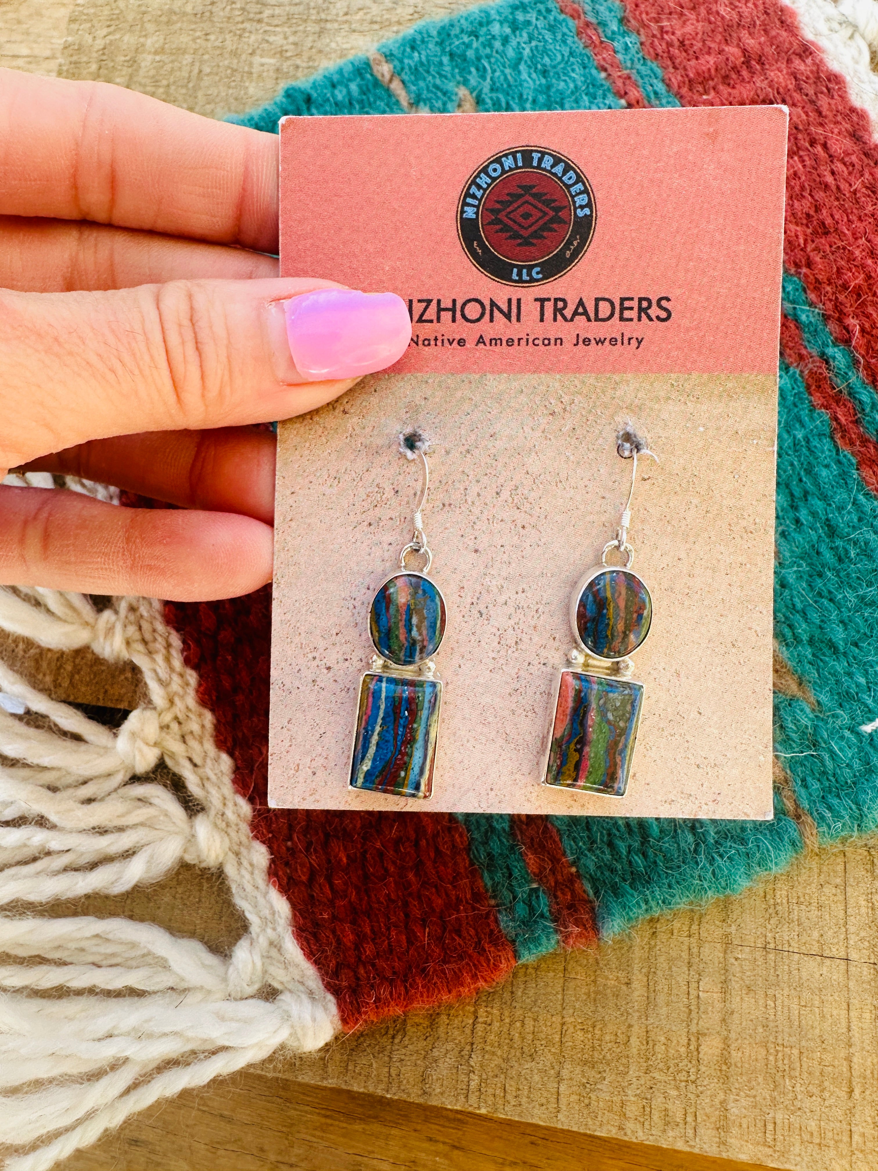 Handcrafted Rainbow Calsilica & Sterling Silver Dangle Earrings