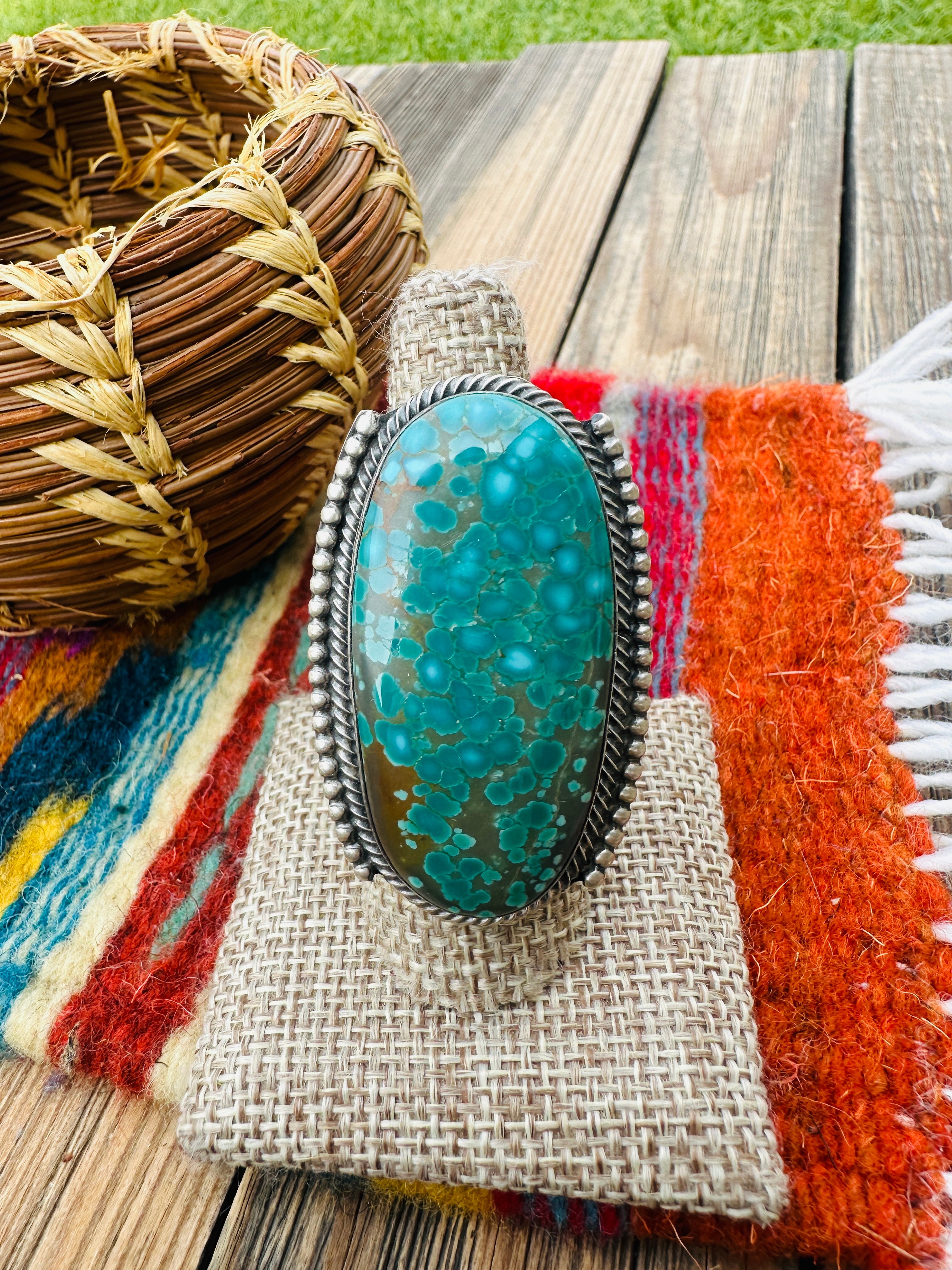 Handcrafted Kingman Web Turquoise & Sterling Silver Adjustable Ring by Sheila Becenti