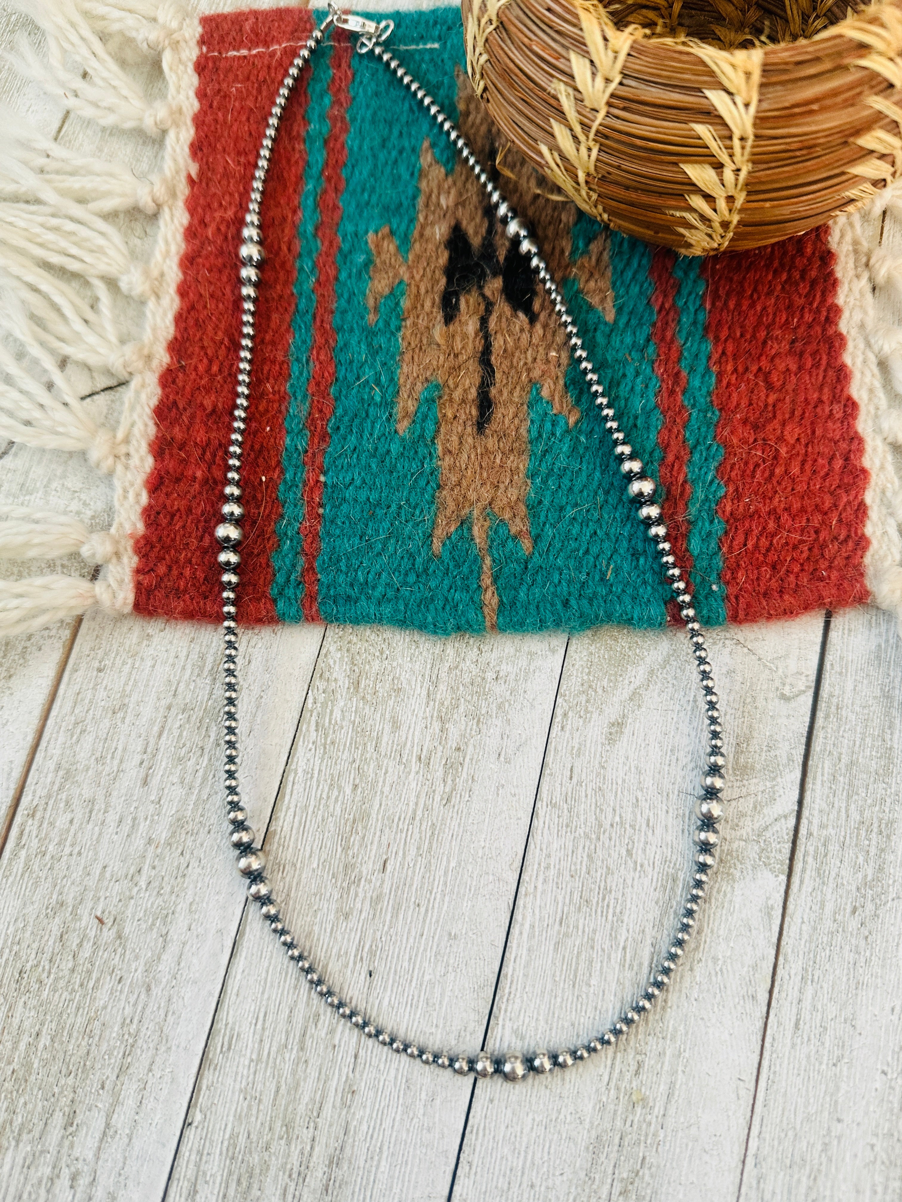 Handcrafted Sterling Silver Pearl Beaded 22” Necklace