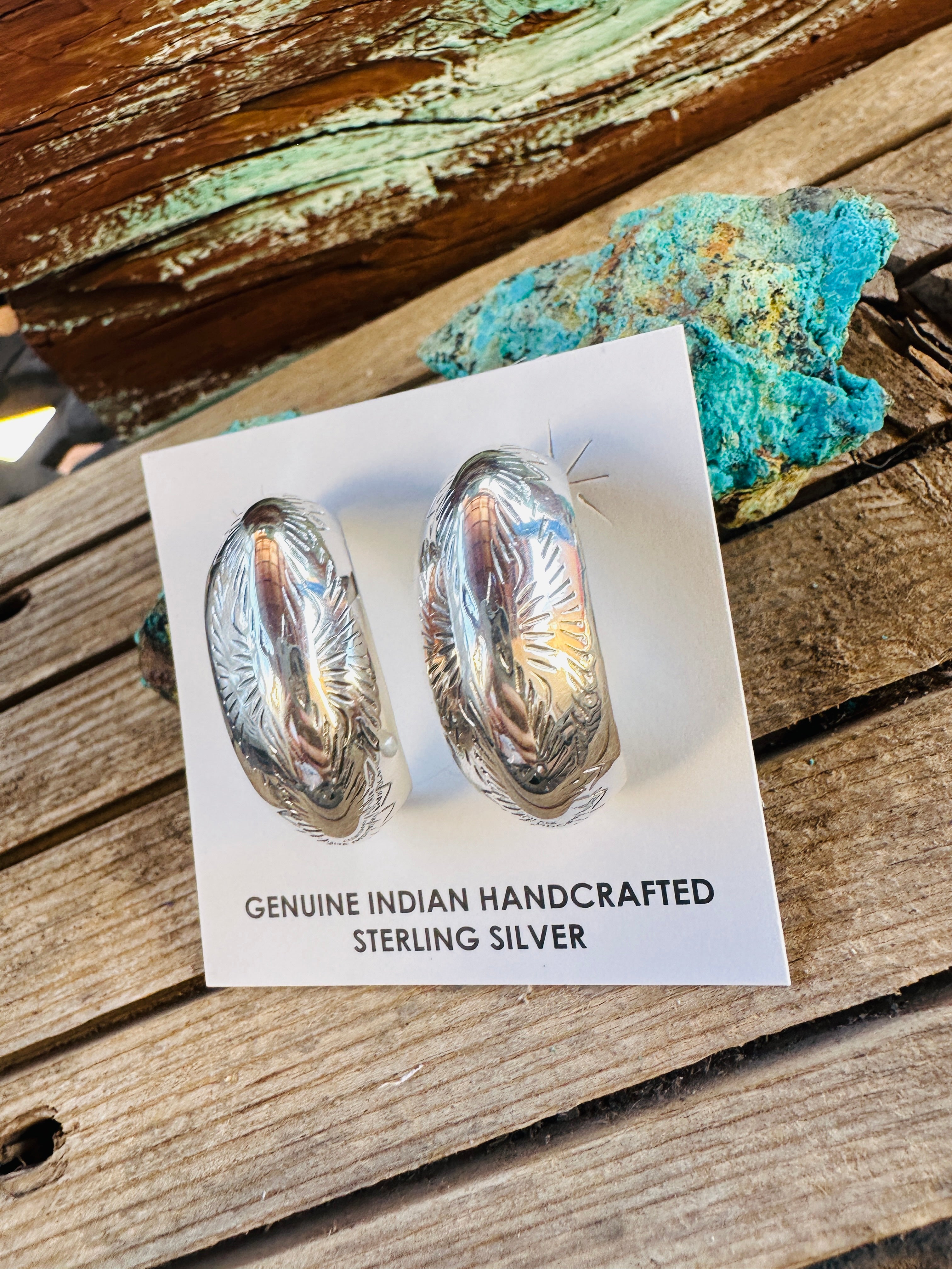 Hand Stamped Sterling Silver Hoop Earrings