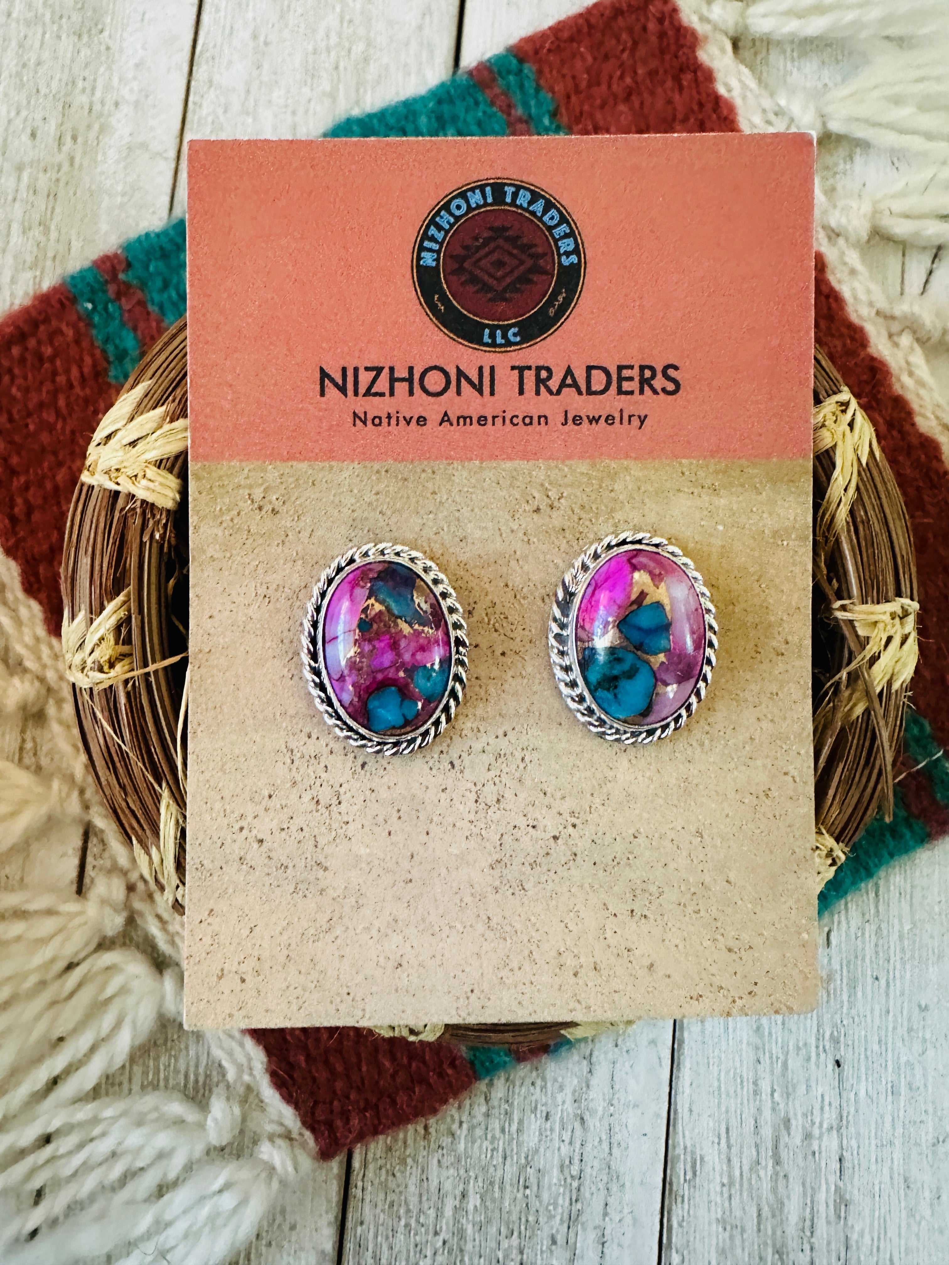 Handcrafted Pink Dream Mojave and Sterling Silver Post Earrings