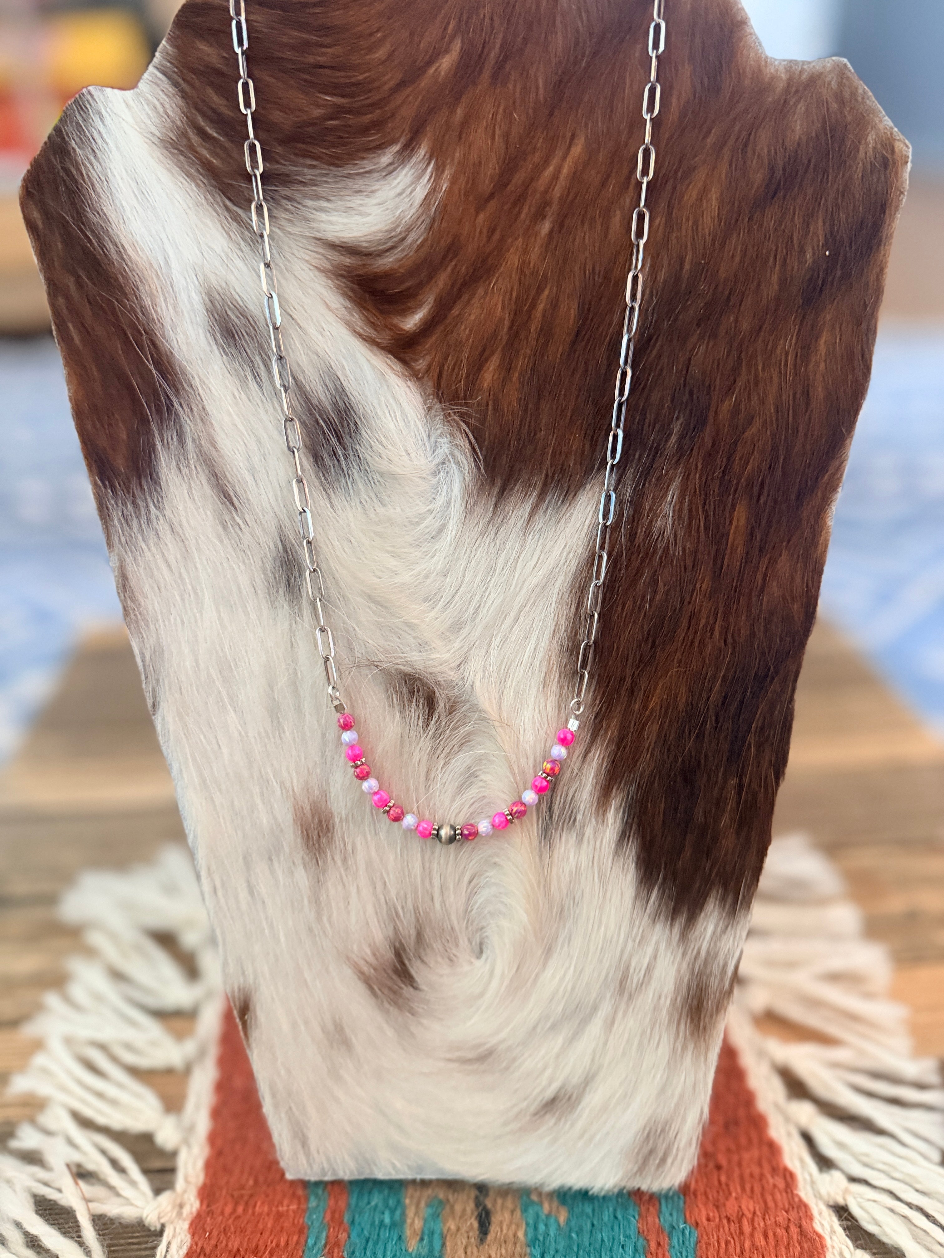 Handmade Sterling Silver & Fire Opal Beaded Necklace