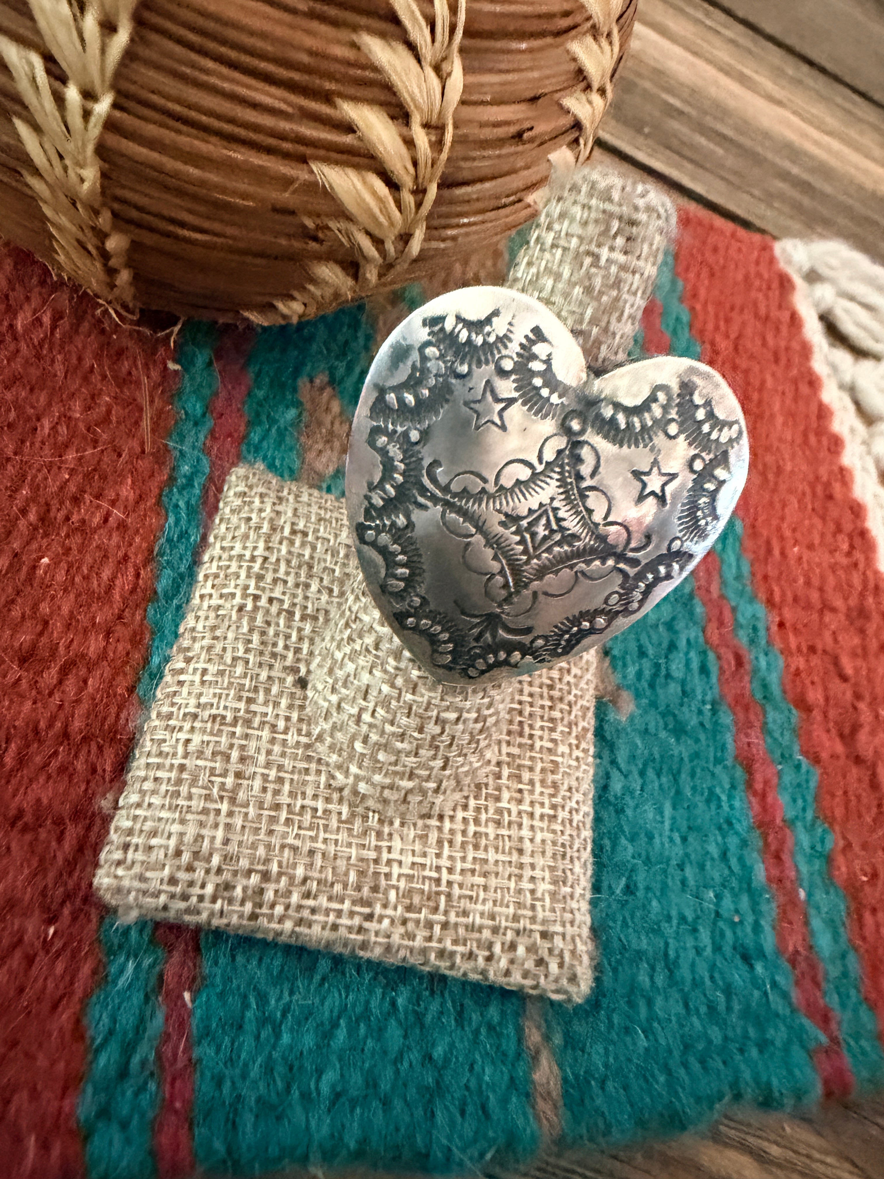 Handcrafted Sterling Silver Adjustable Heart Concho Ring by Vincent Platero