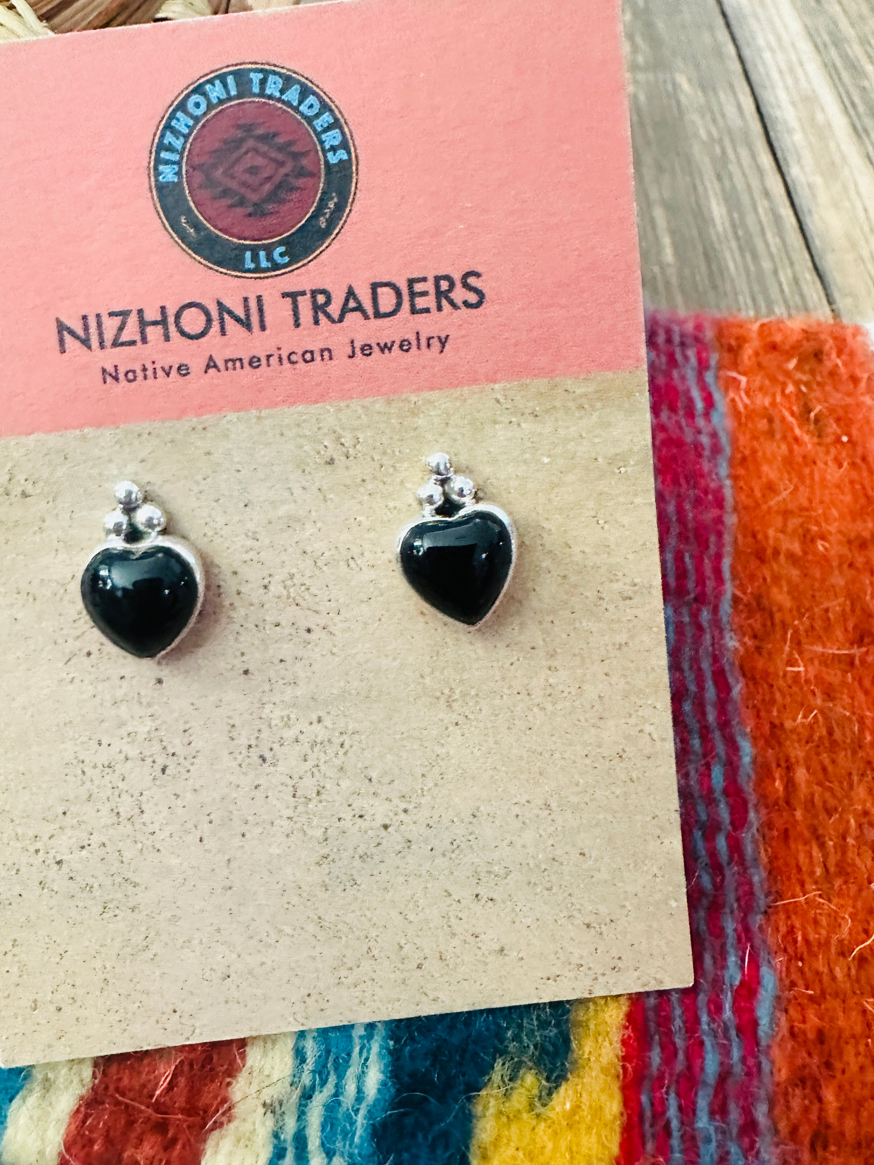 Handcrafted Black Onyx & Sterling Silver Heart Stud Earrings