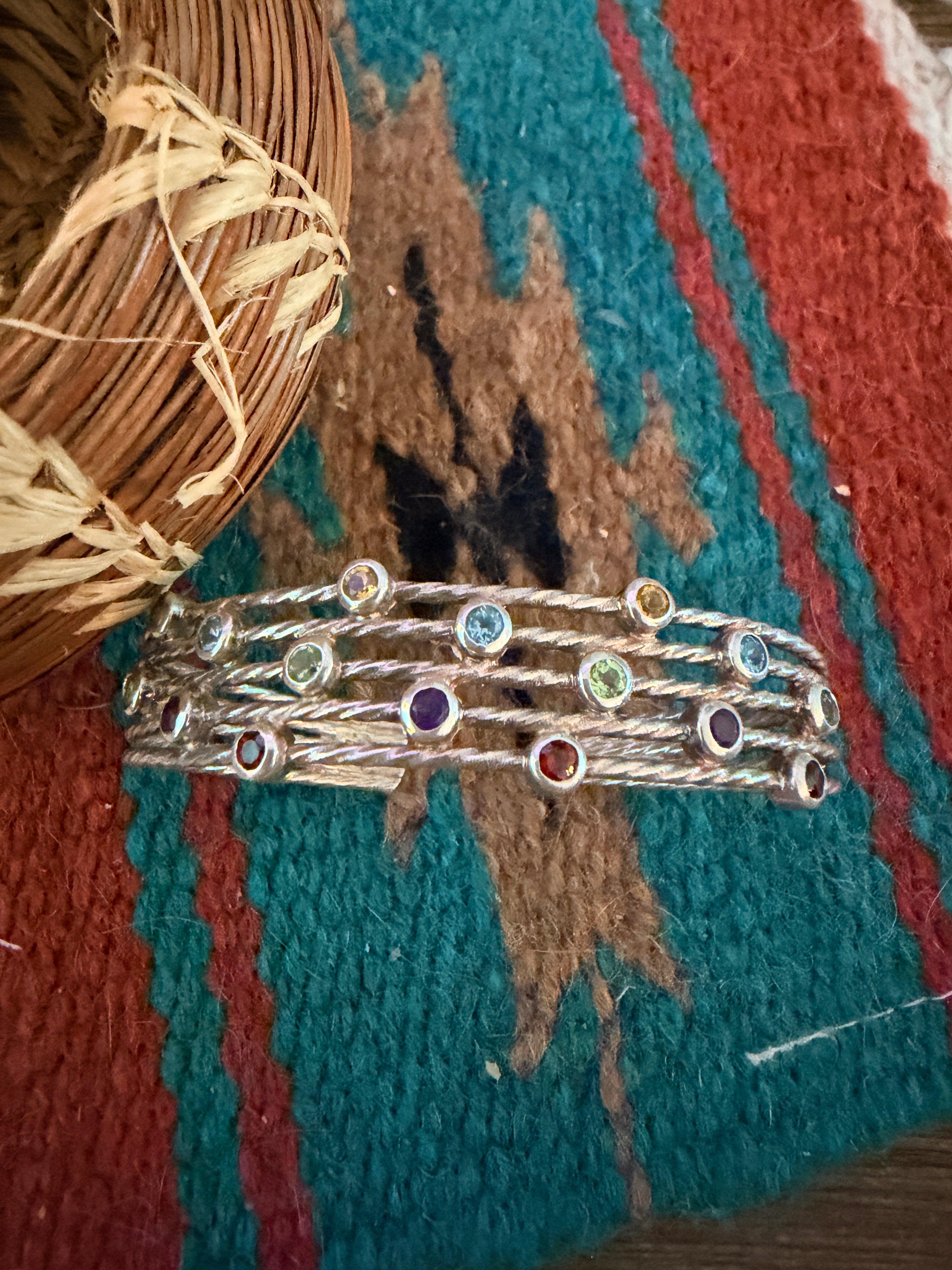 Handcrafted Multi Gem Stone & Sterling Silver Cuff Bracelet
