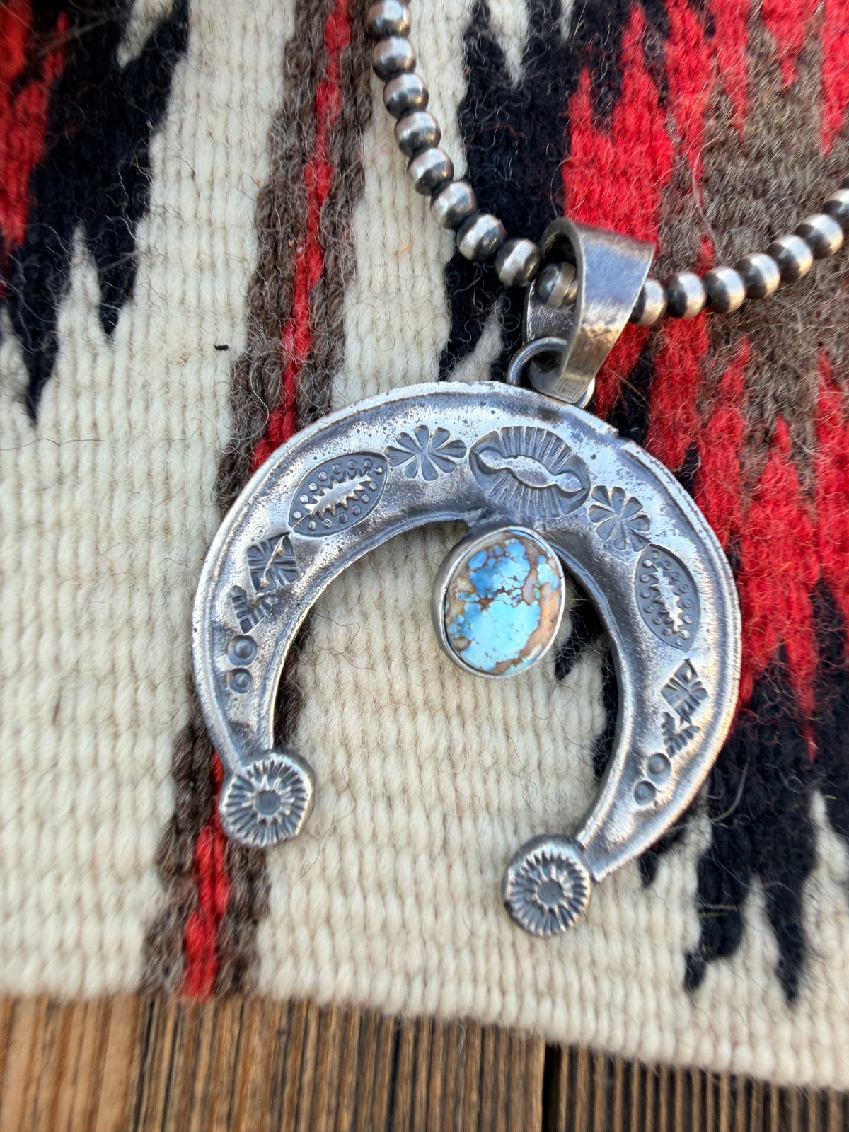 Handcrafted Sterling Silver & Golden Hills Turquoise Naja Pendant by Kevin Billah