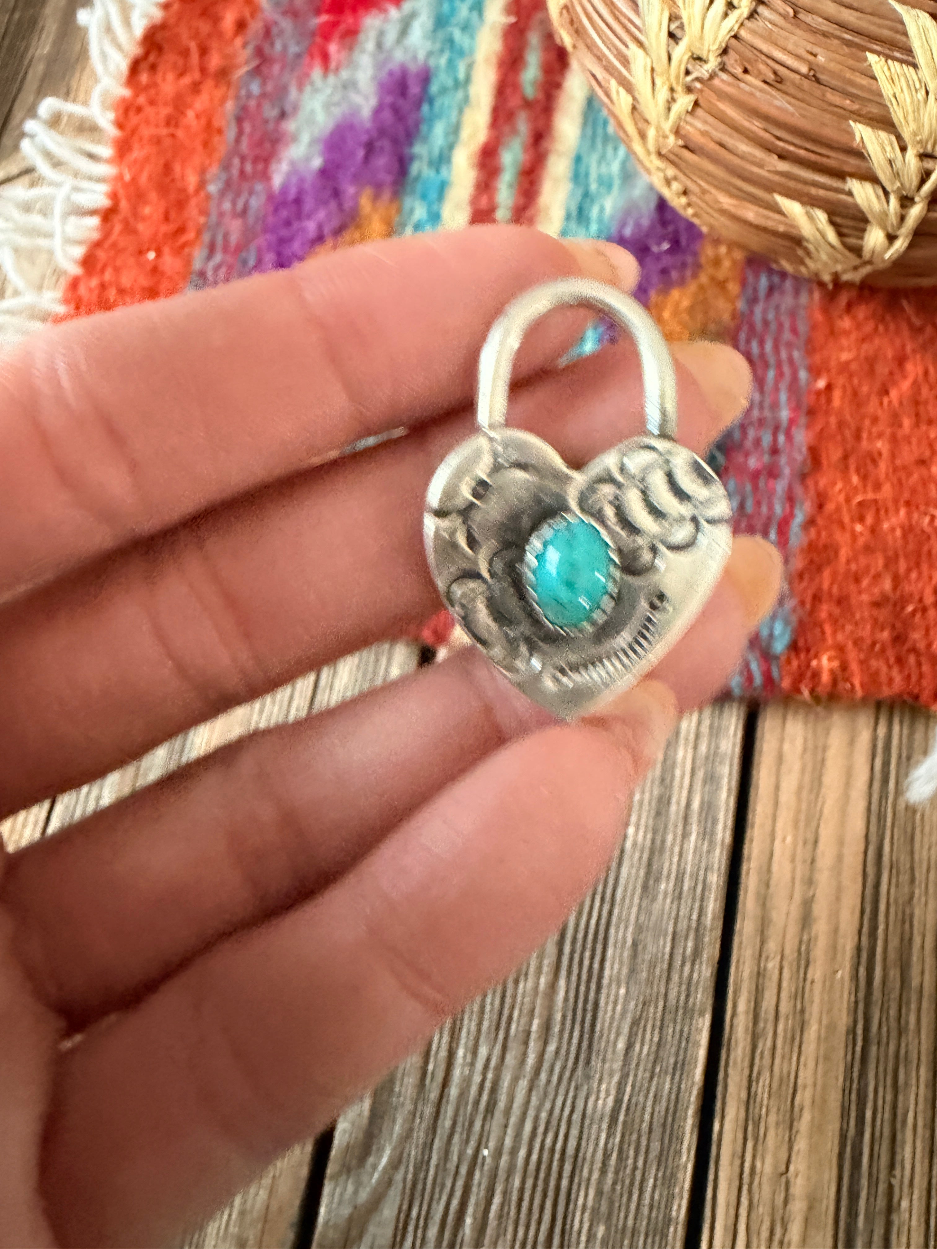 Handcrafted Sterling Silver & Turquoise Heart Locket Pendant