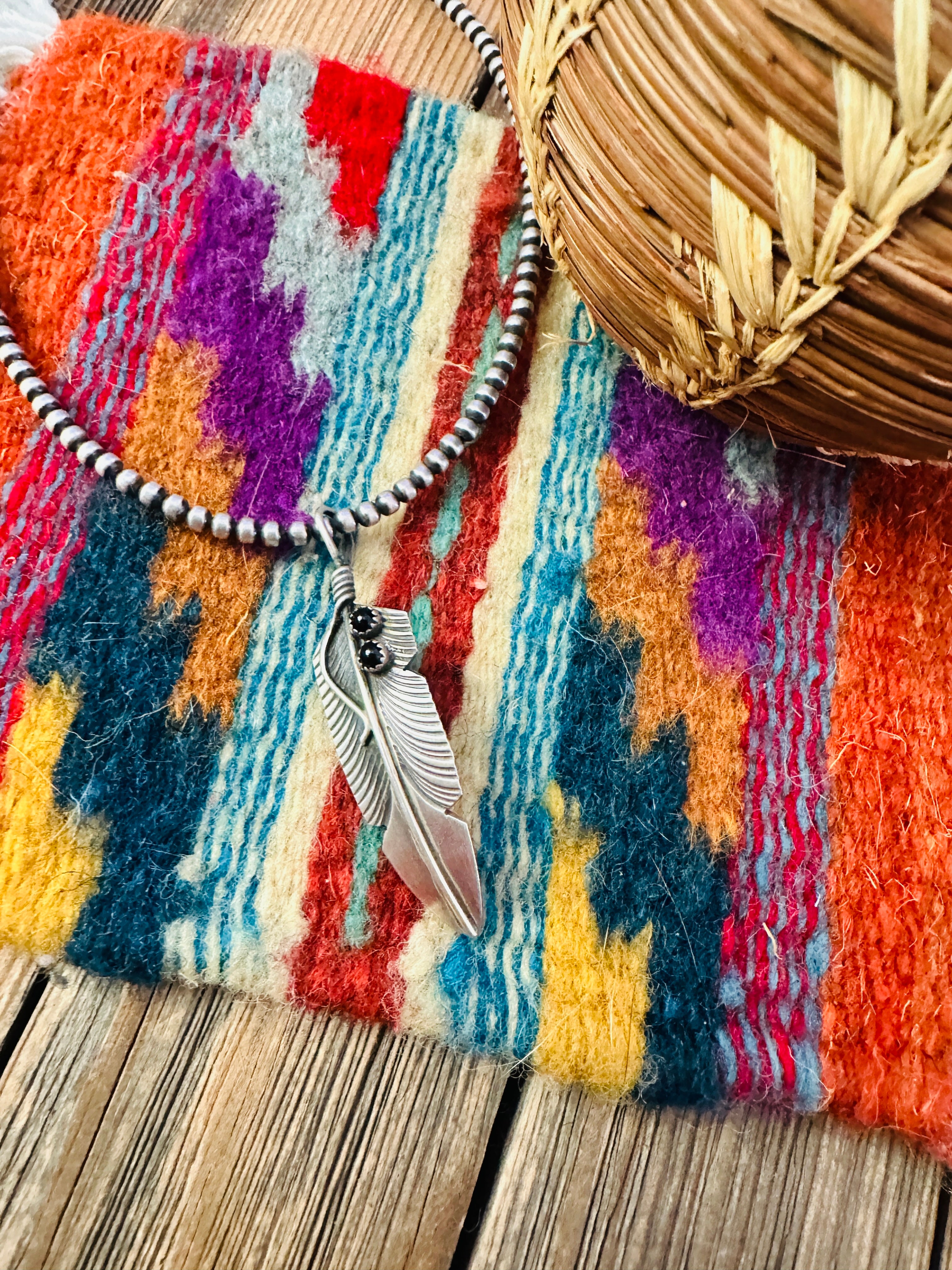 Handcrafted Sterling Silver and Onyx Feather Pendant