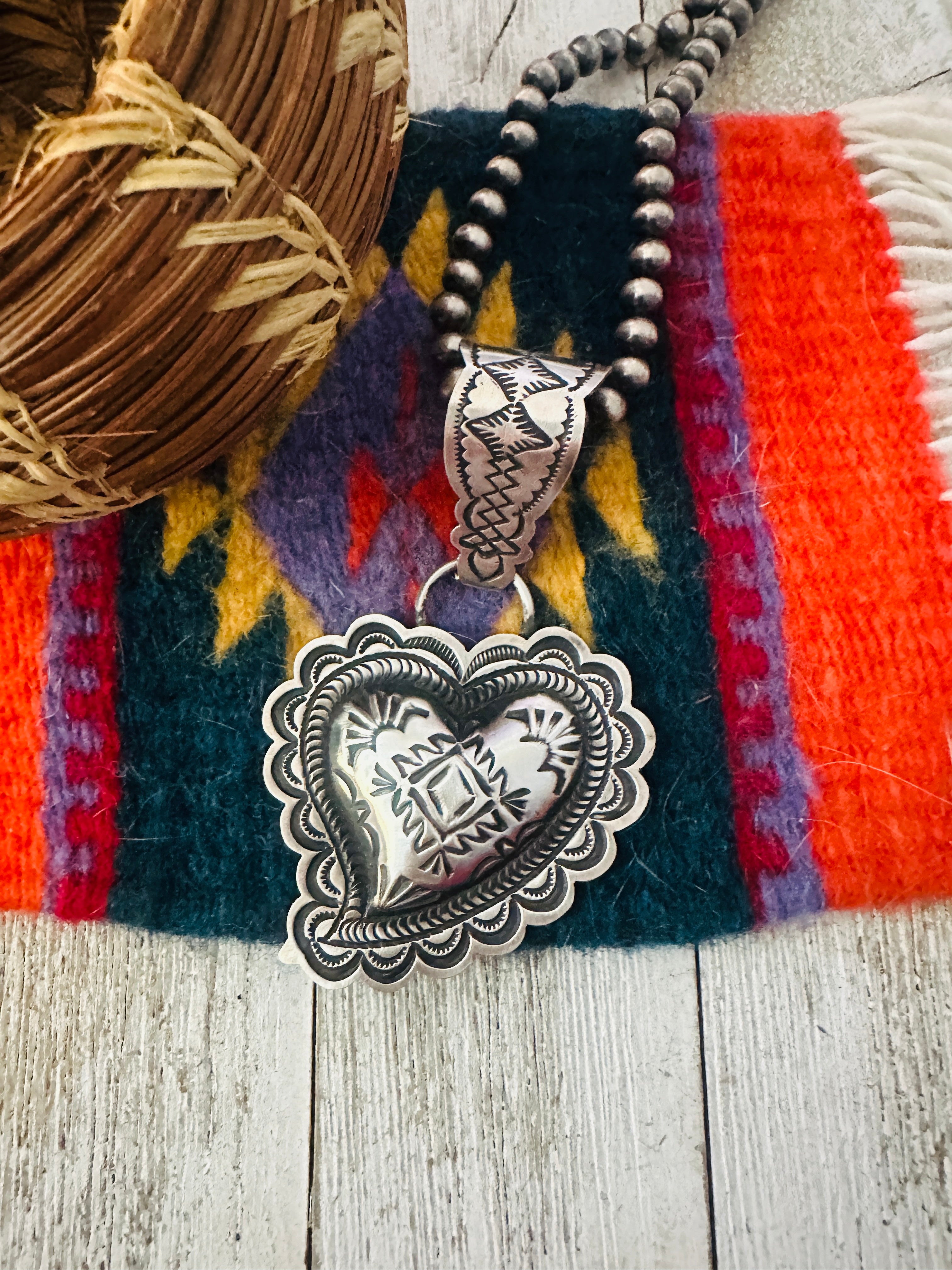 Handcrafted Sterling Silver Heart Concho Pendant by Leander Tahe