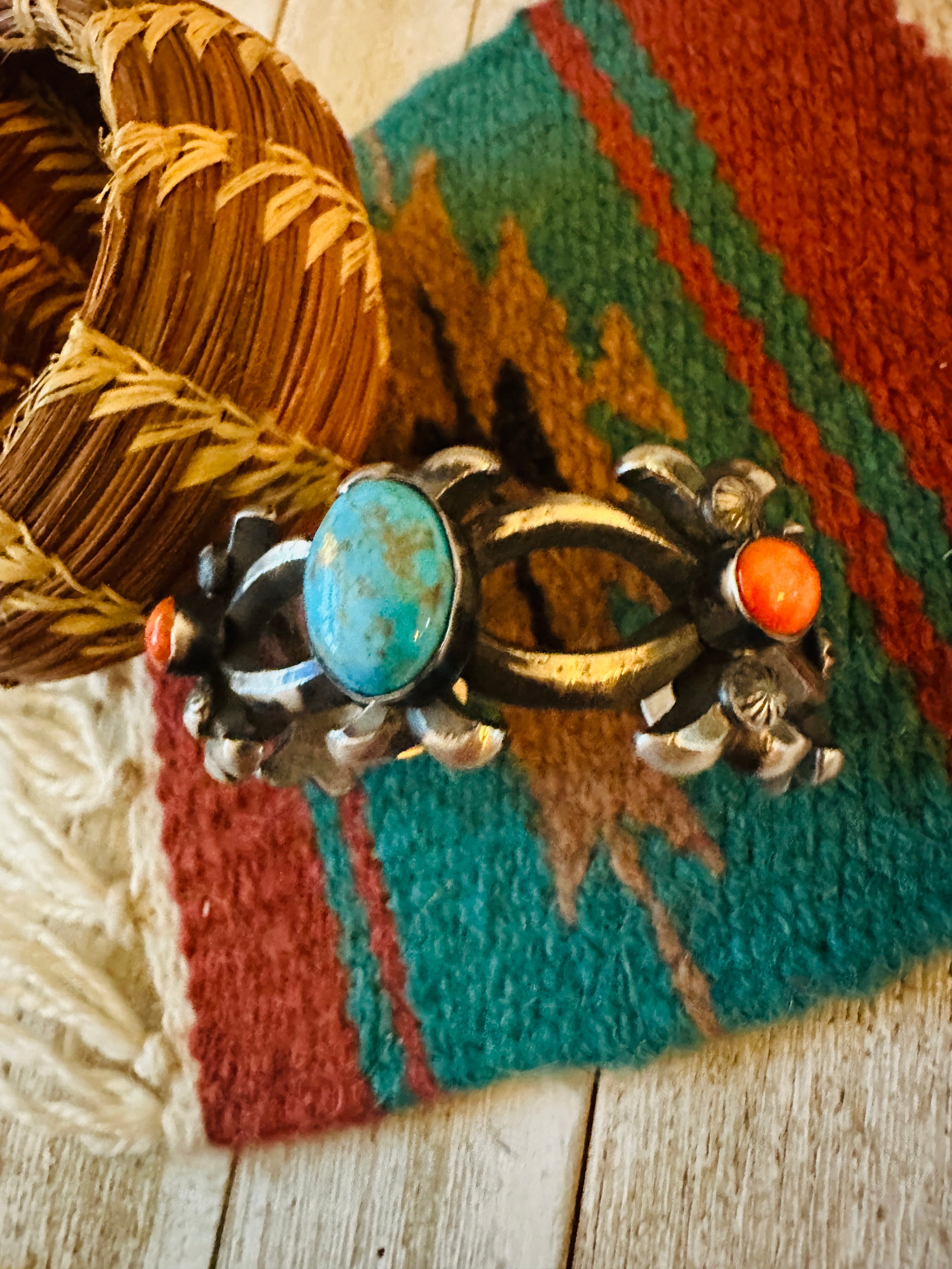 Handcrafted Turquoise, Spiny & Sterling Silver Cuff Bracelet by Chimney Butte