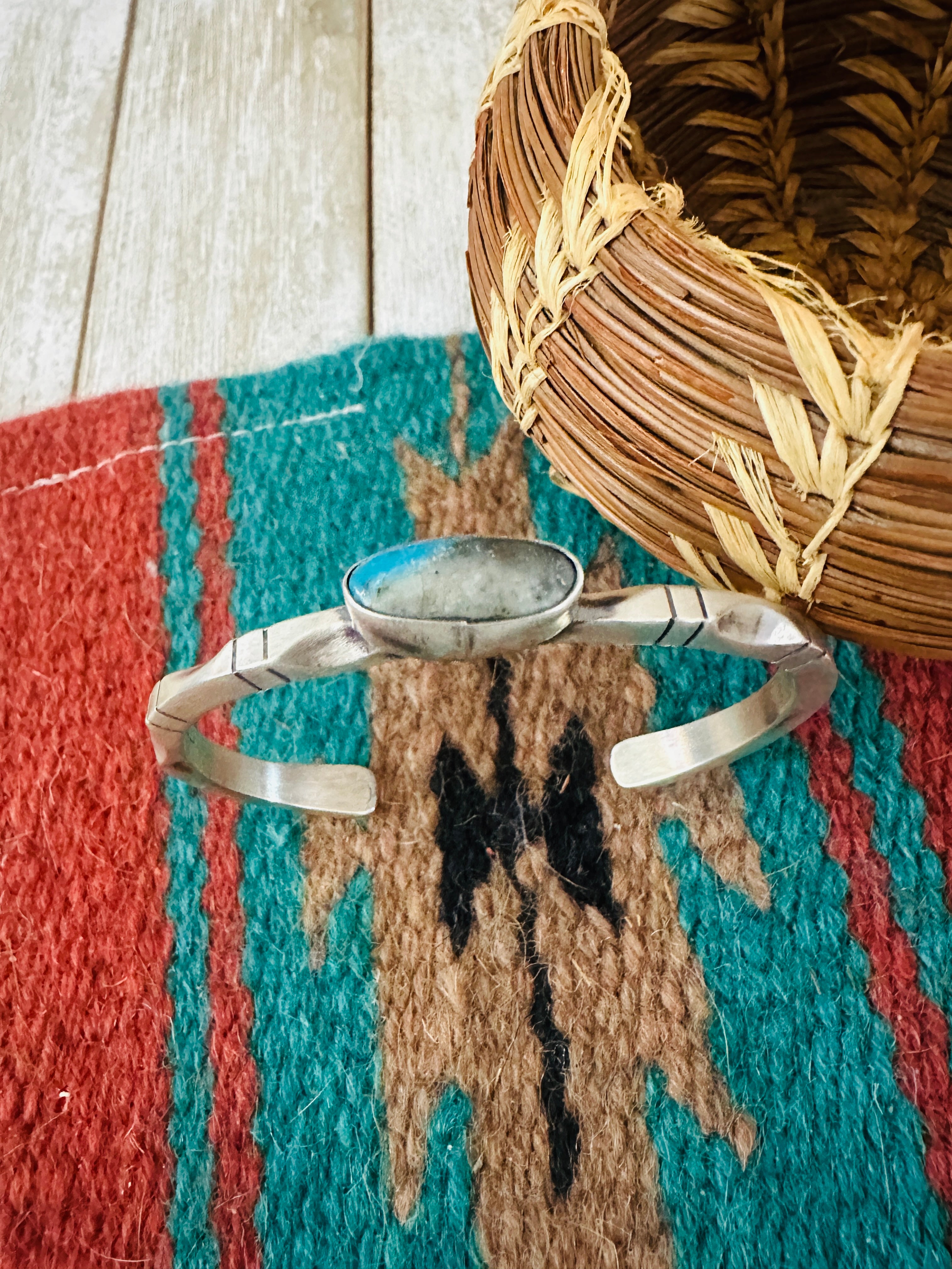Handcrafted Sterling Silver & Turquoise Cuff Bracelet by Tahe