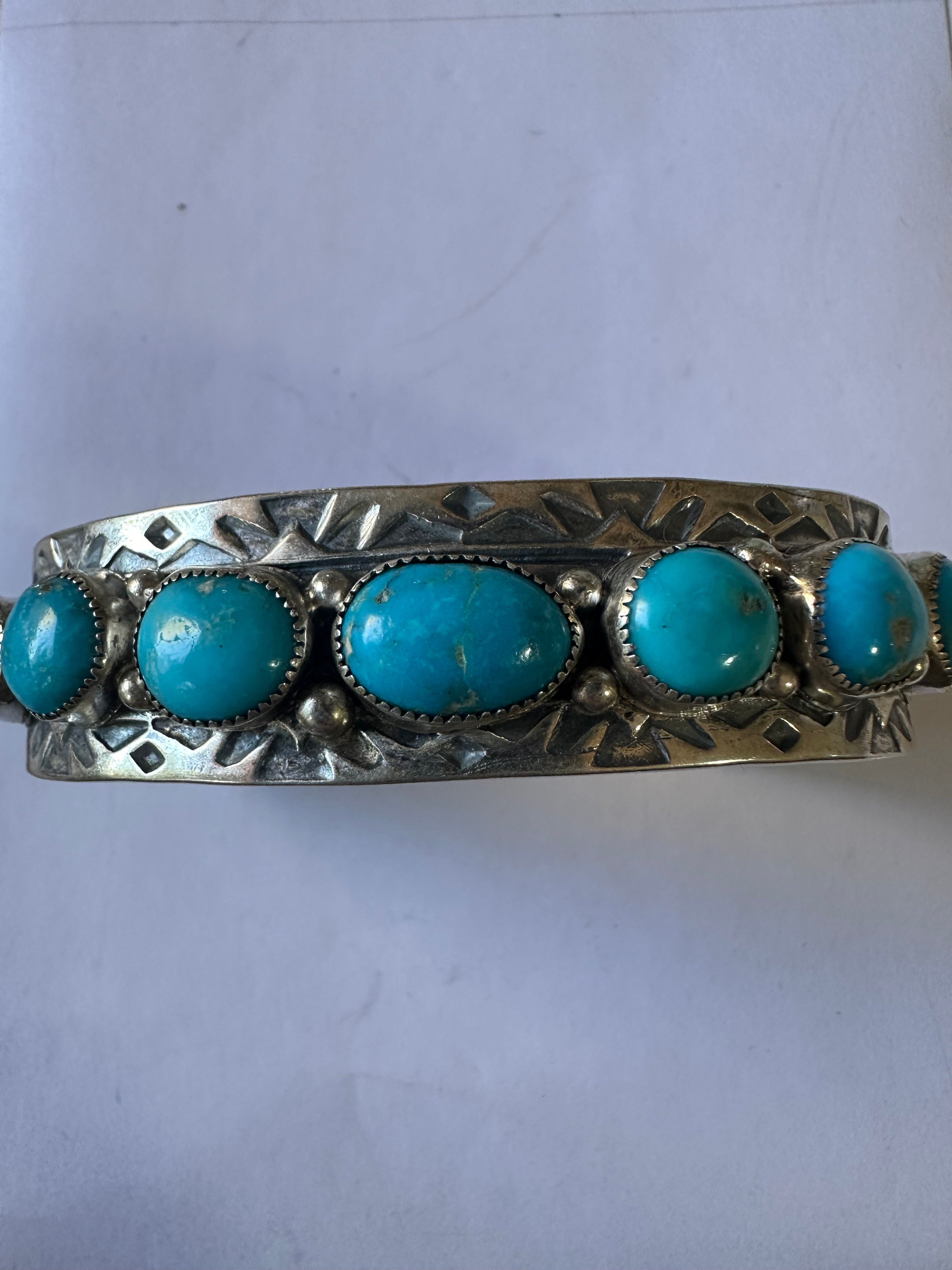 Navajo Turquoise & Sterling Silver Cuff Bracelet Signed B Shorty /