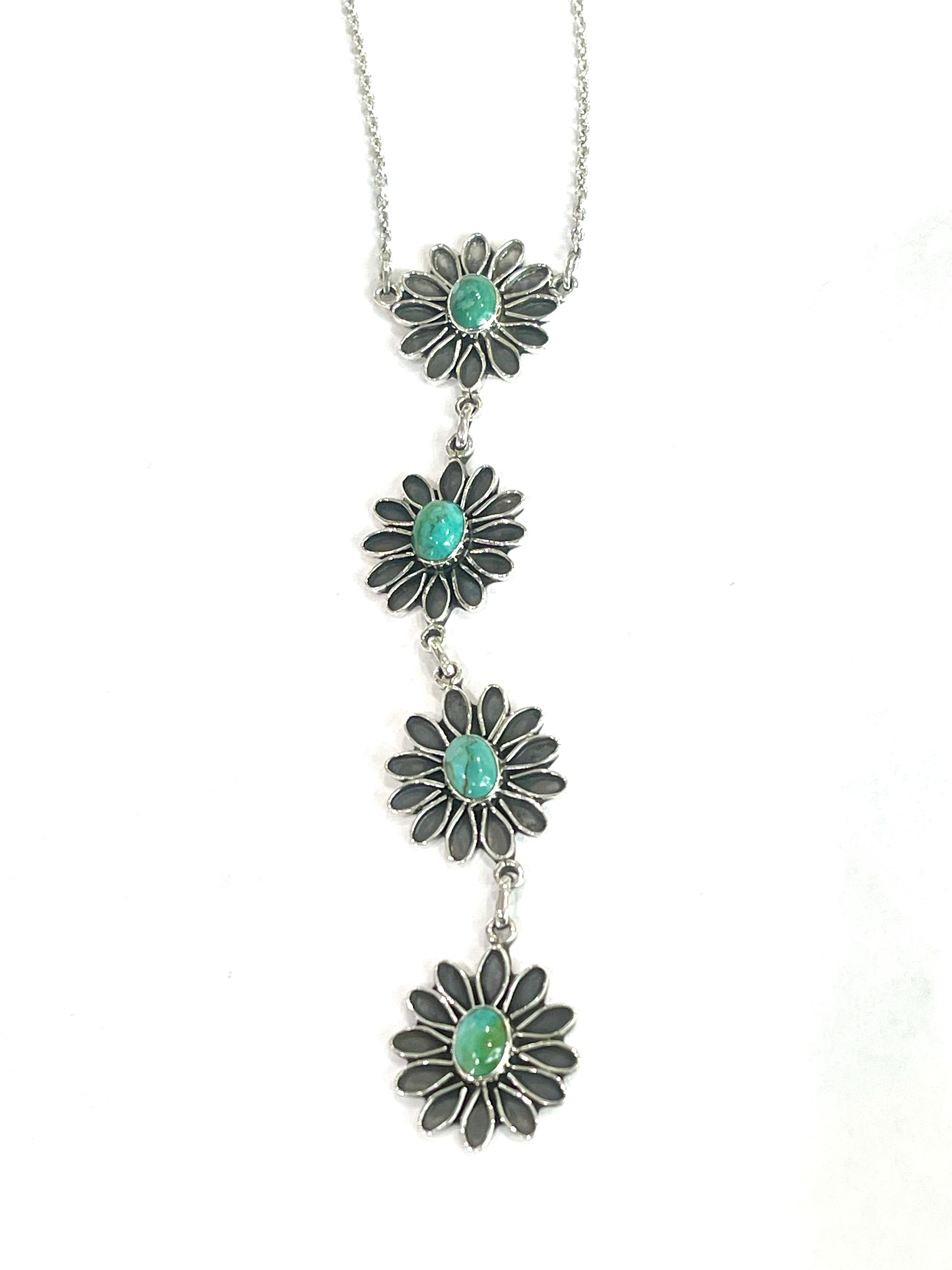 Handmade Sterling Silver & Turquoise Flower Drop Necklace