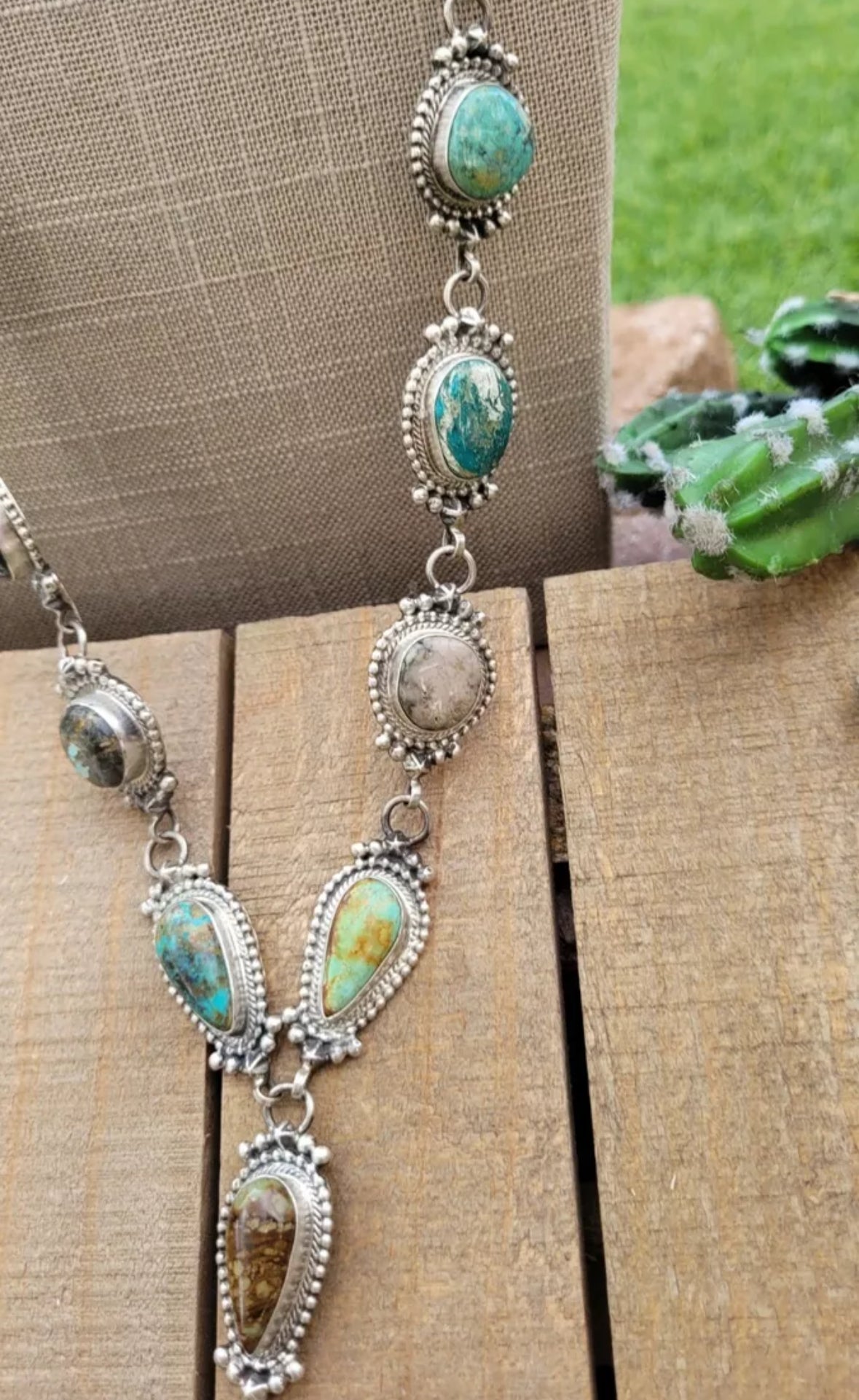 Navajo Sterling Silver & Multi Turquoise Lariat Necklace Set by Kee Johnson