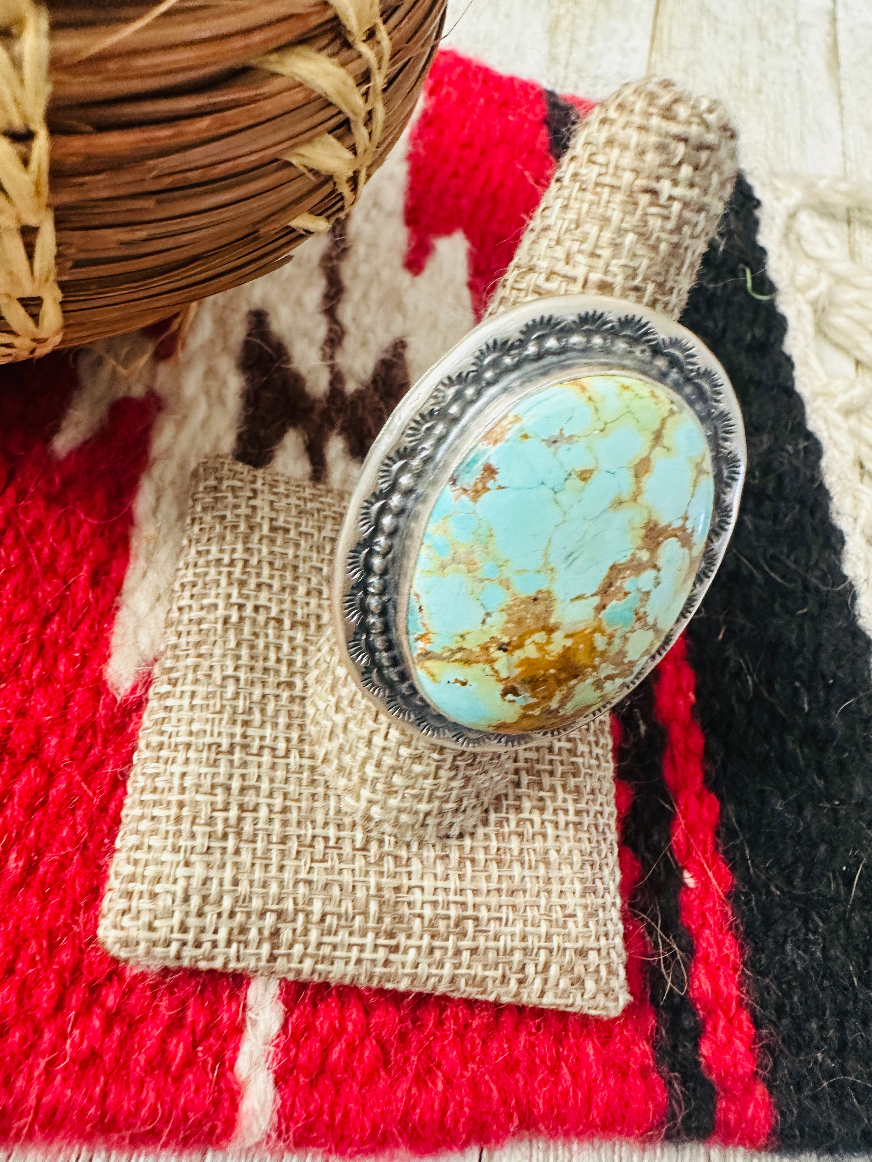 Handcrafted Number 8 Turquoise & Sterling Silver Ring Size 9