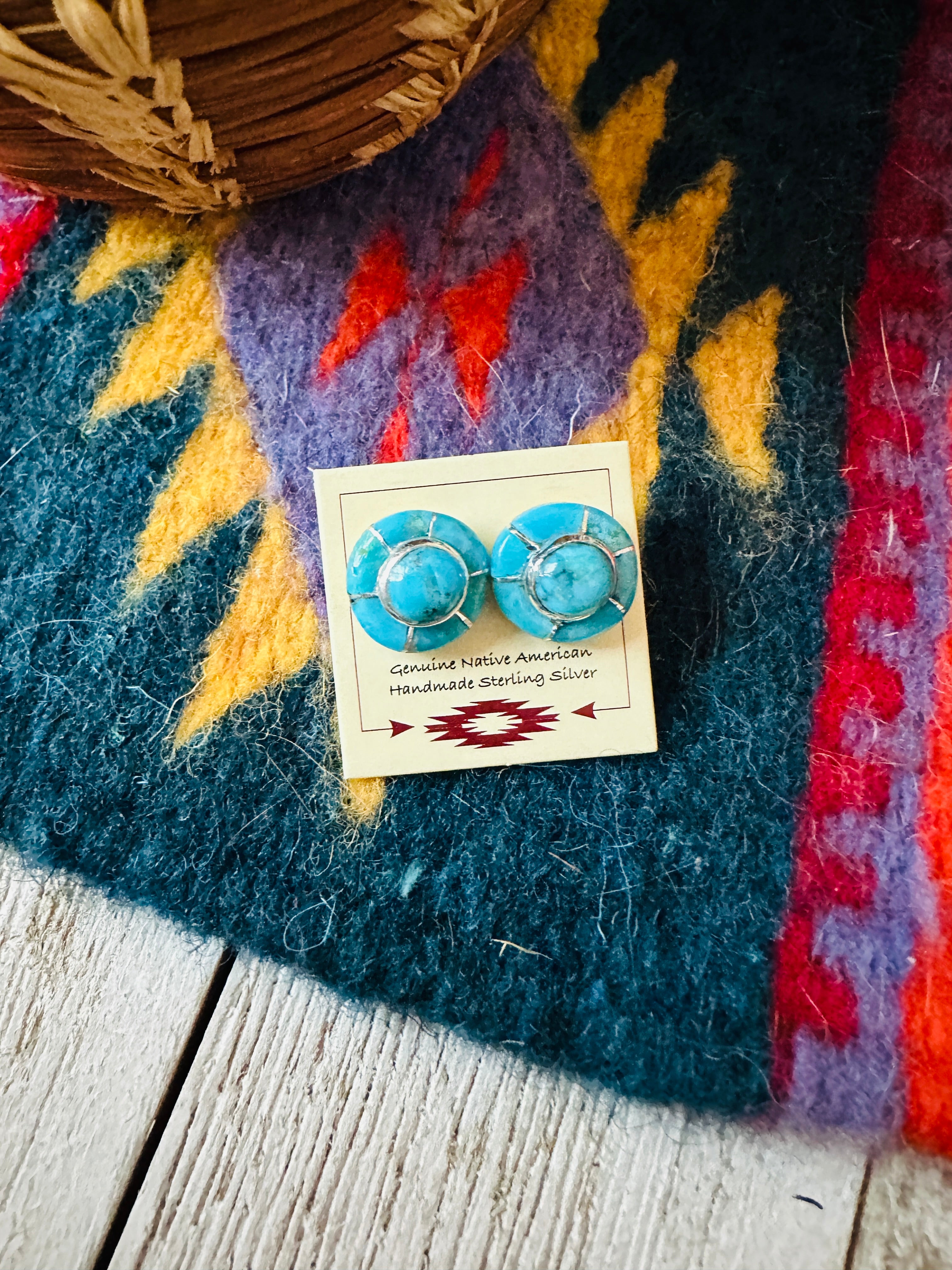 Handcrafted Sterling Silver & Turquoise Inlay Stud Earrings