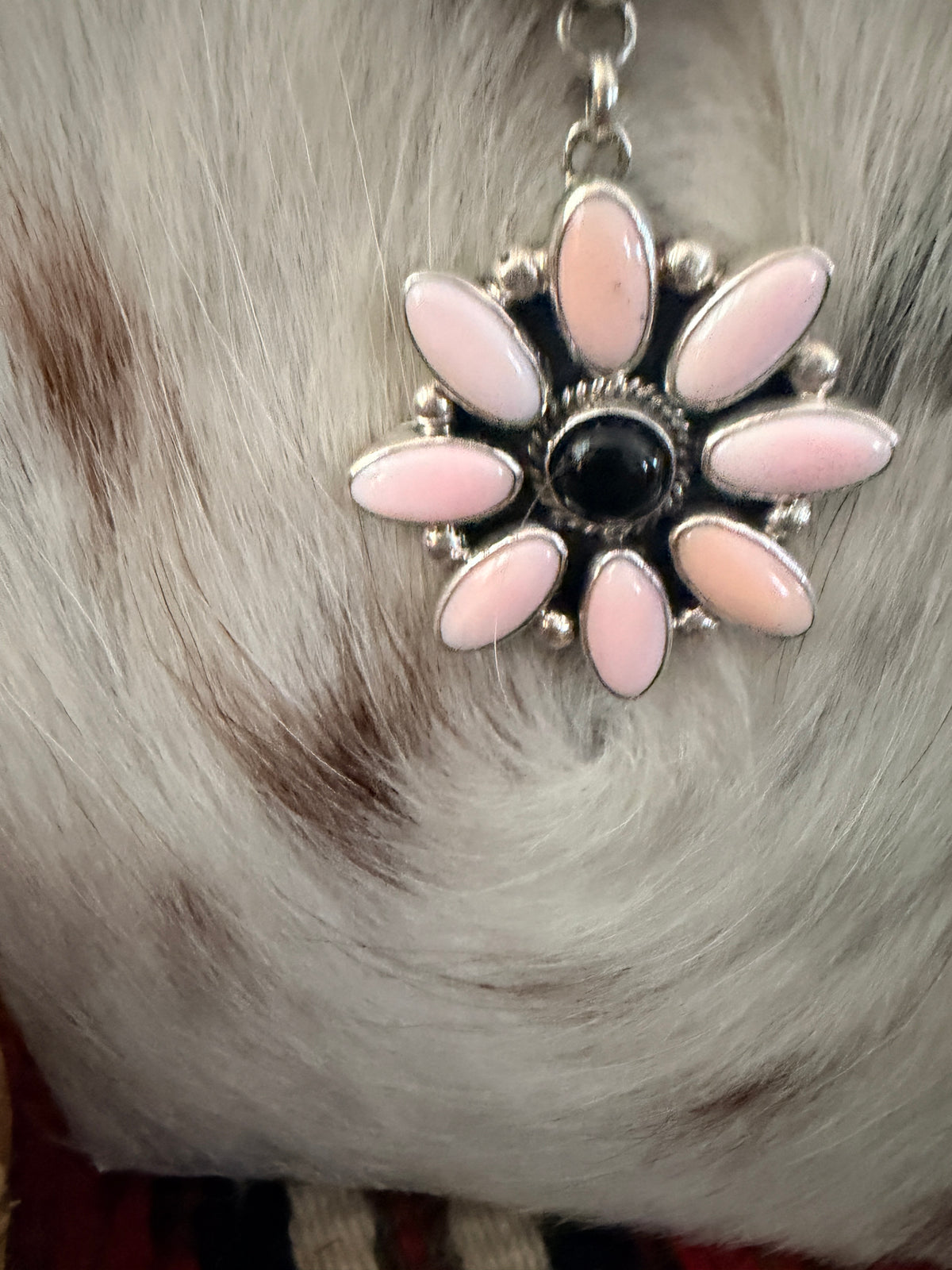 Handcrafted Queen Pink Conch, Onyx & Sterling Silver Necklace