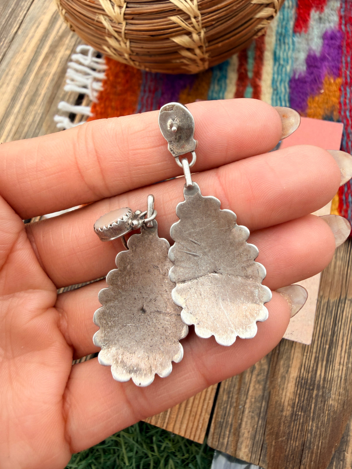 Handcrafted Old Pawn Sterling Silver & Mother of Pearl Dangle Earrings