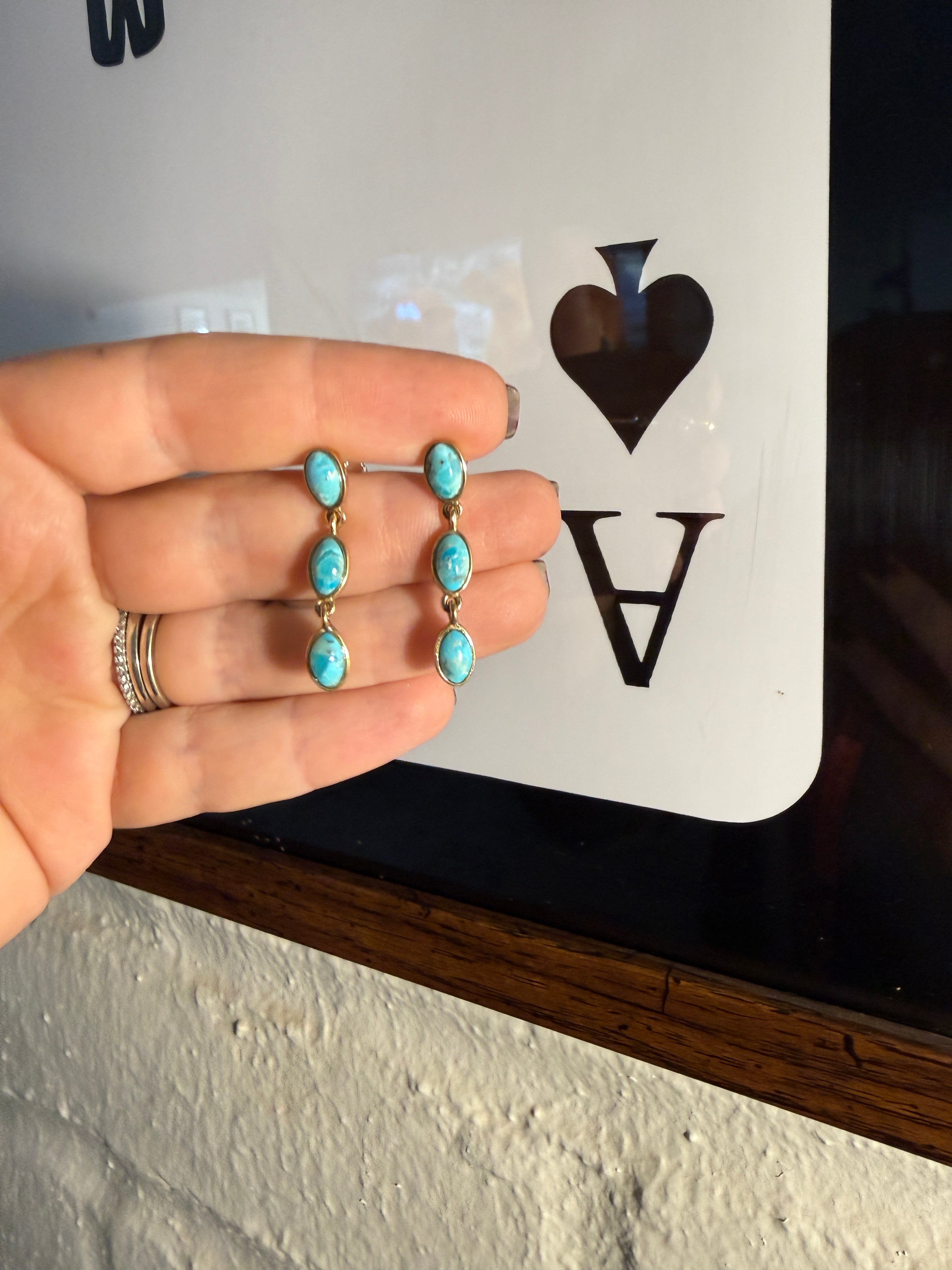 “The Golden Collection” 3 TIMES THE BLUE Handmade Gold Plated Sterling Silver & Turquoise Post Dangle Earrings