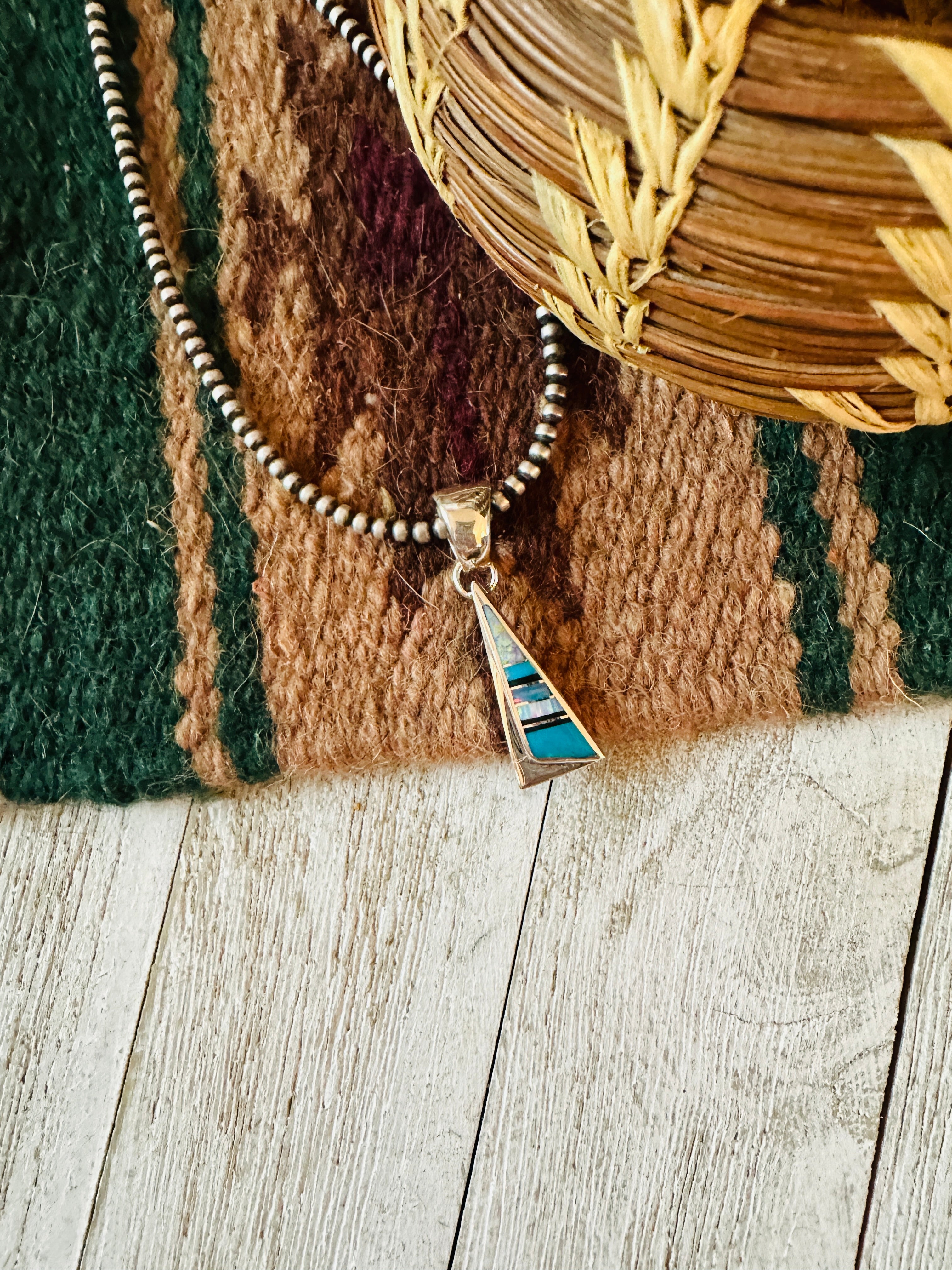 Handcrafted Multi Stone & Sterling Silver Inlay Pendant