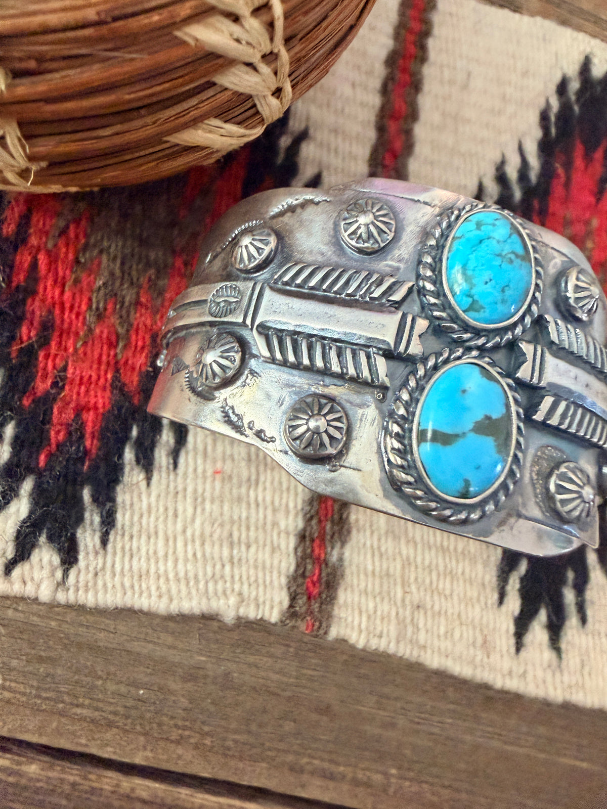 Handcrafted Turquoise & Sterling Silver Arrow Cuff Bracelet by Larry Kaye