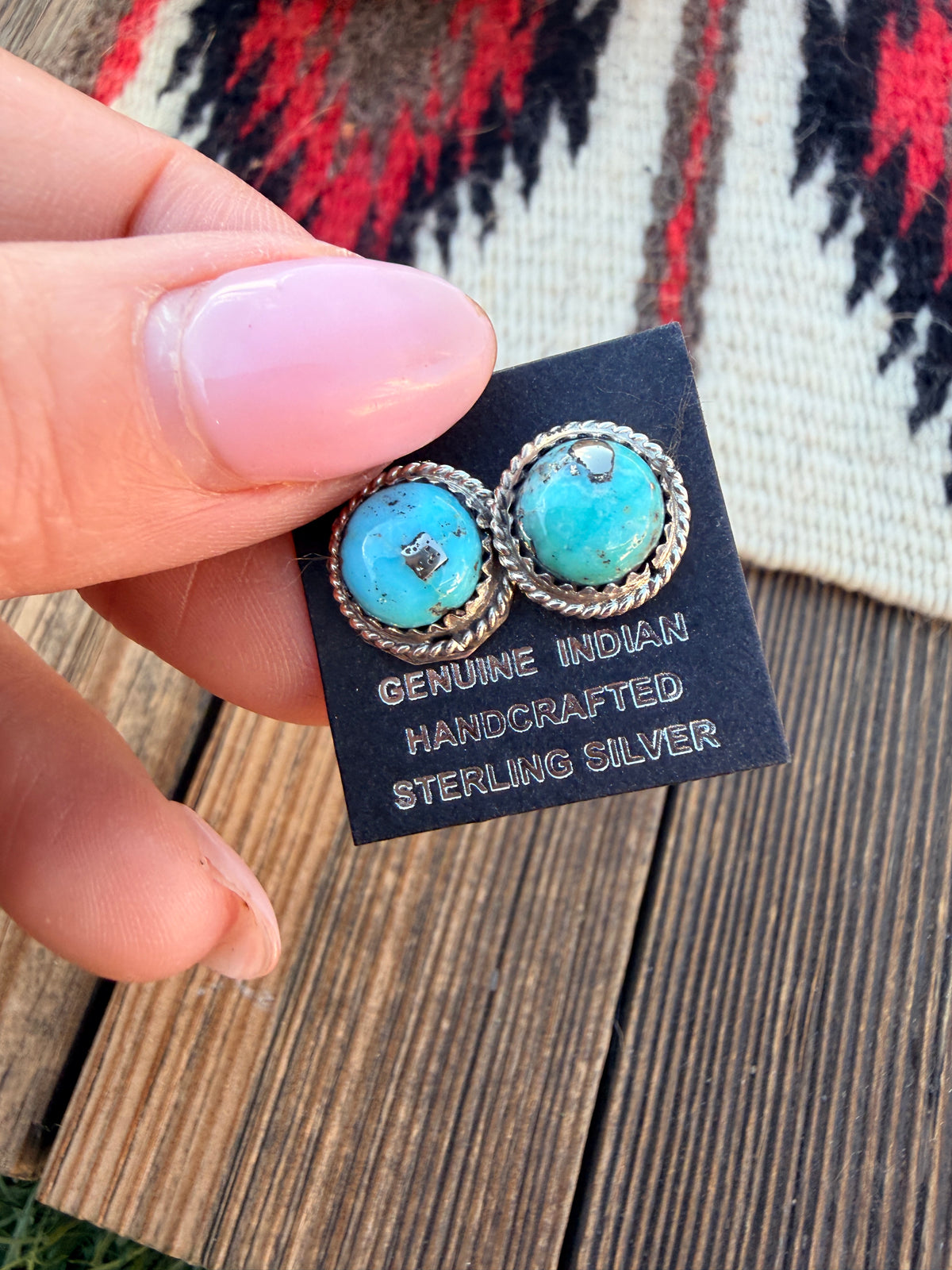 Handcrafted Morenci Turquoise & Sterling Silver Stud Earrings
