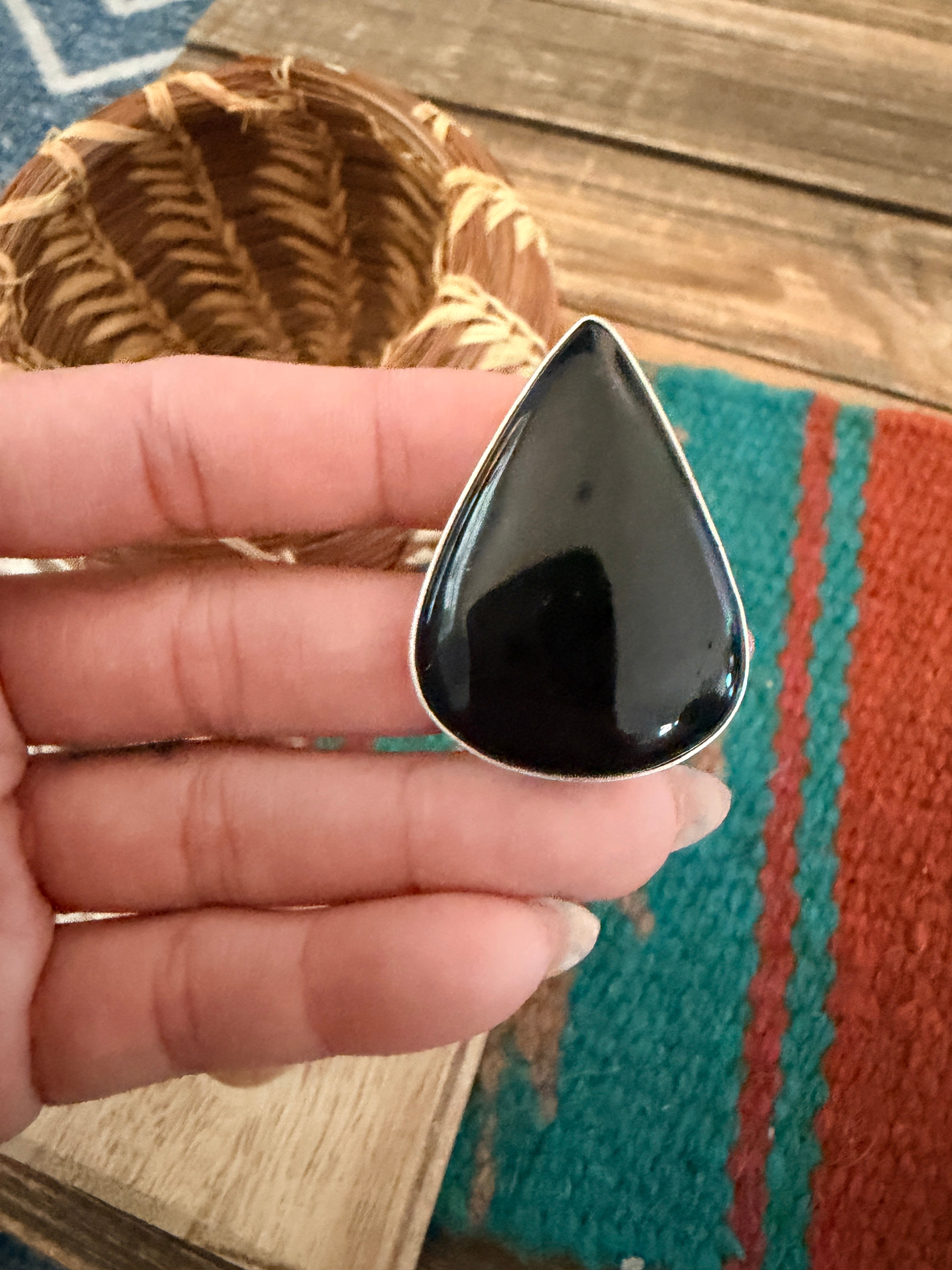 Handcrafted Black Onyx & Sterling Silver Ring Size 7