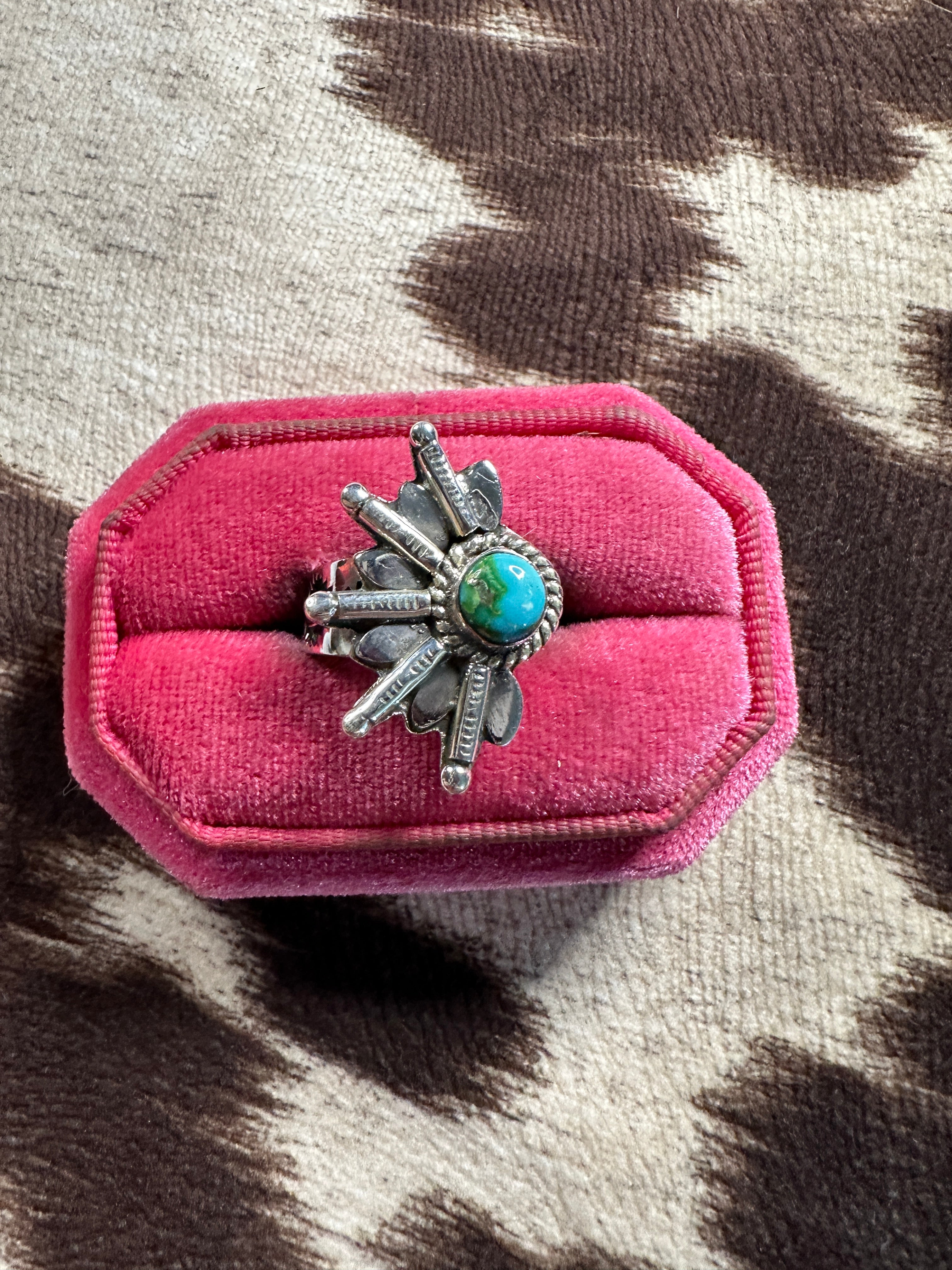 Beautiful Handmade Sonoran Mountain Turquoise And Sterling Silver Adjustable Crescent Ring