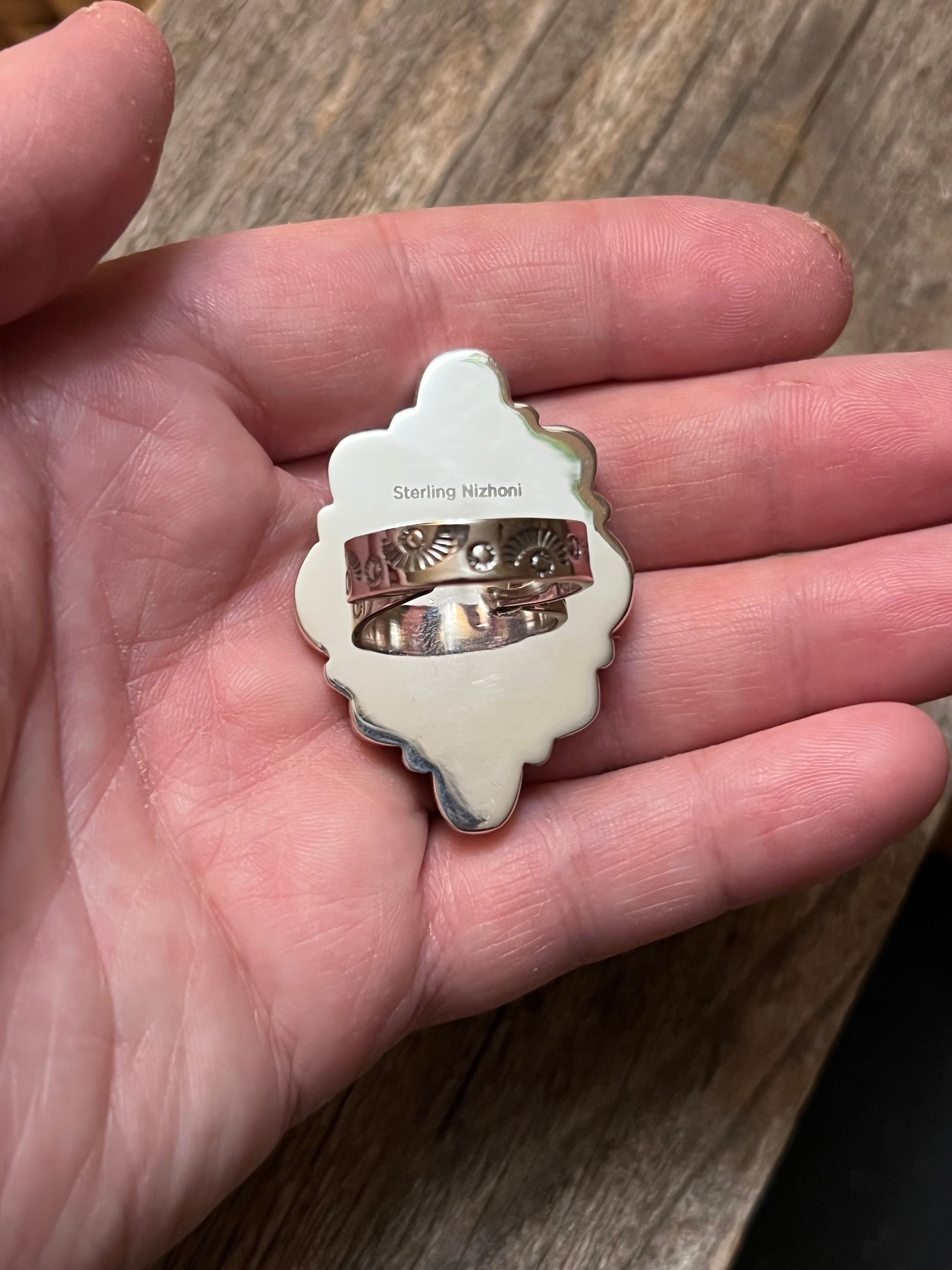 Handmade Palomino Turquoise Cluster Heart Sterling Silver Adjustable Ring