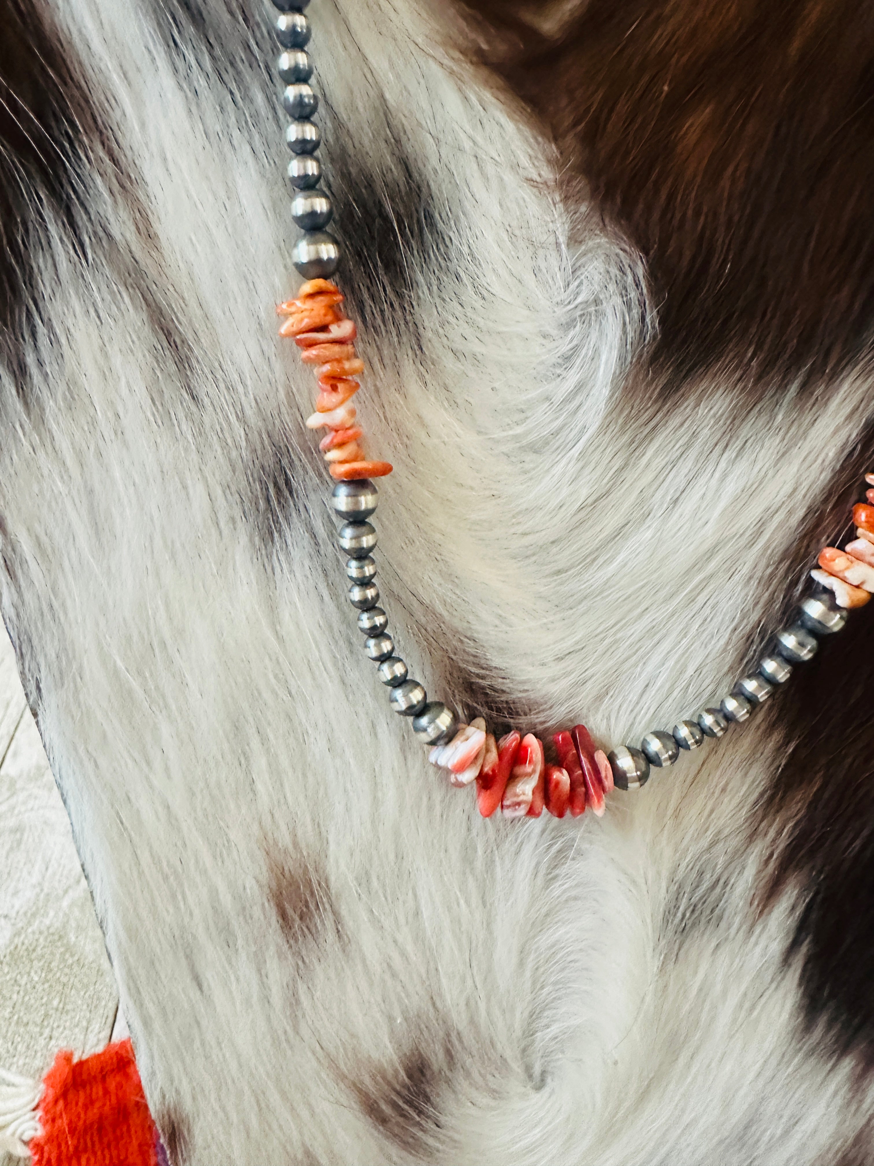 Handcrafted Sterling Silver & Spiny Oyster Beaded 20” Necklace